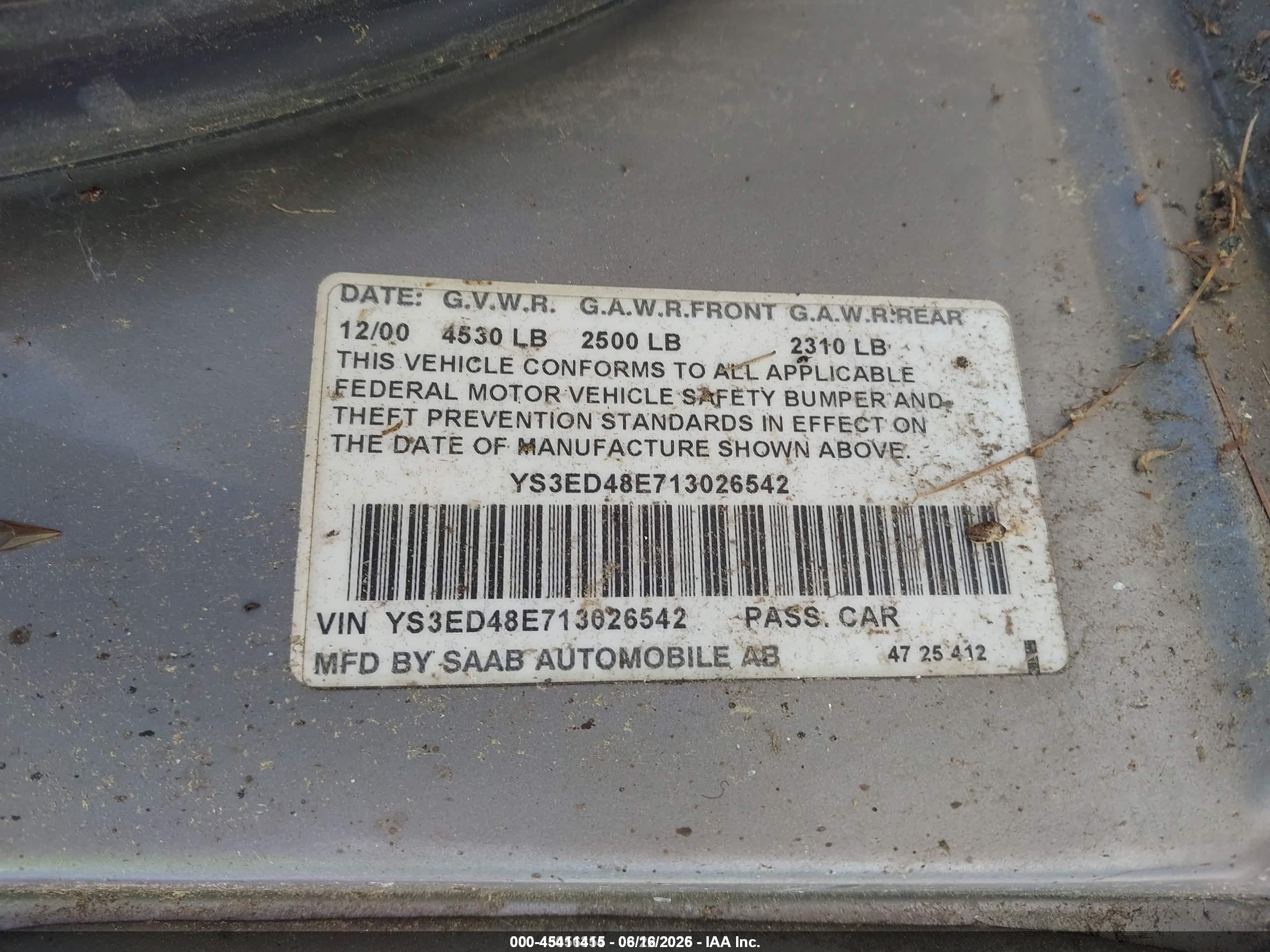 2001 Saab 9-5   Серый vin: YS3ED48E713026542