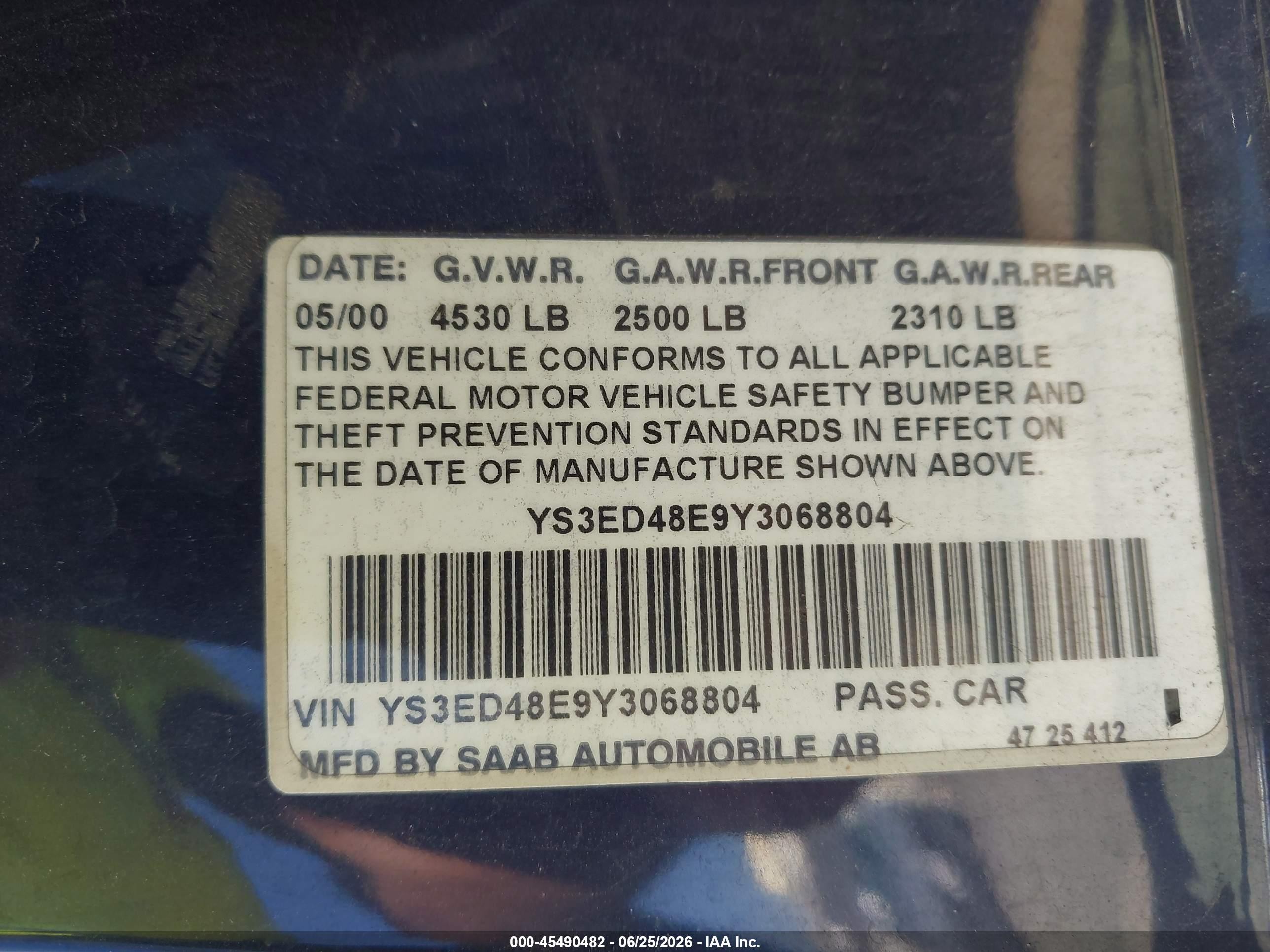2000 Saab 9-5 2.3t Синий vin: YS3ED48E9Y3068804
