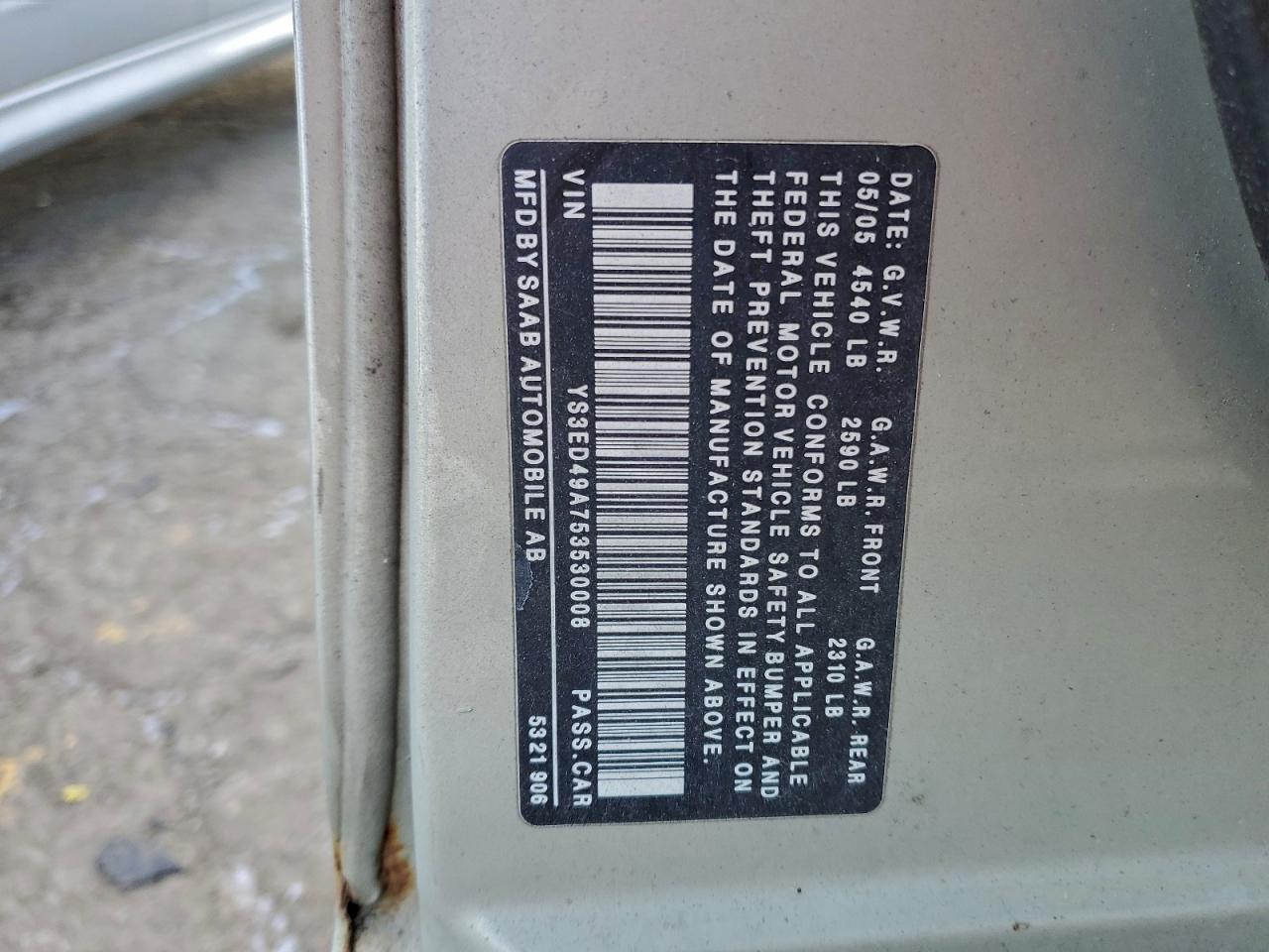 2005 Saab 9-5 Arc Silver vin: YS3ED49A753530008
