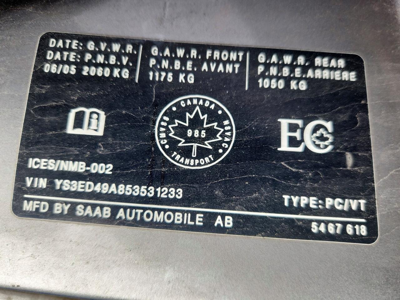 2005 Saab 9-5 Arc Silver vin: YS3ED49A853531233