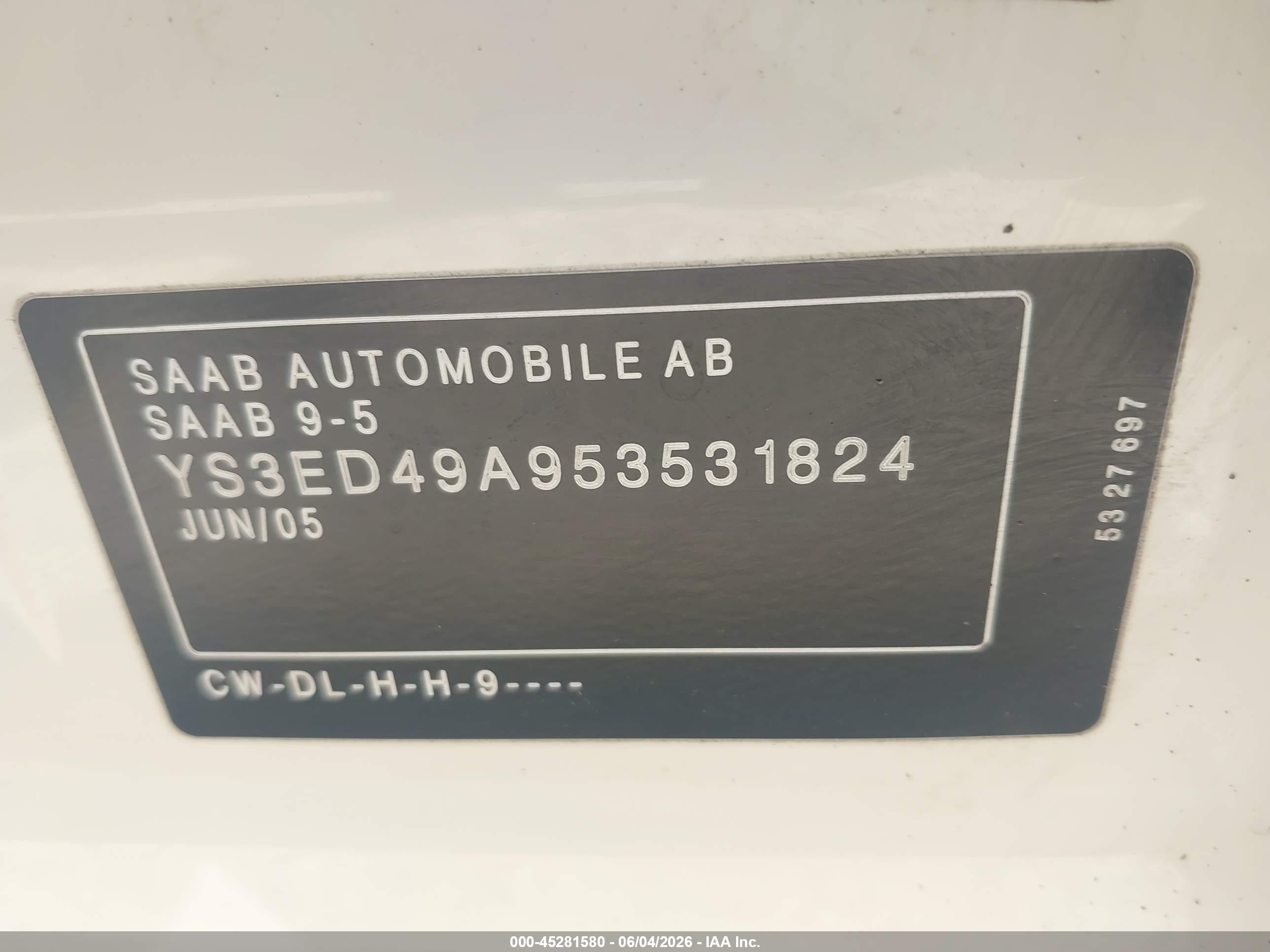 2005 Saab 9-5 Arc Белый vin: YS3ED49A953531824