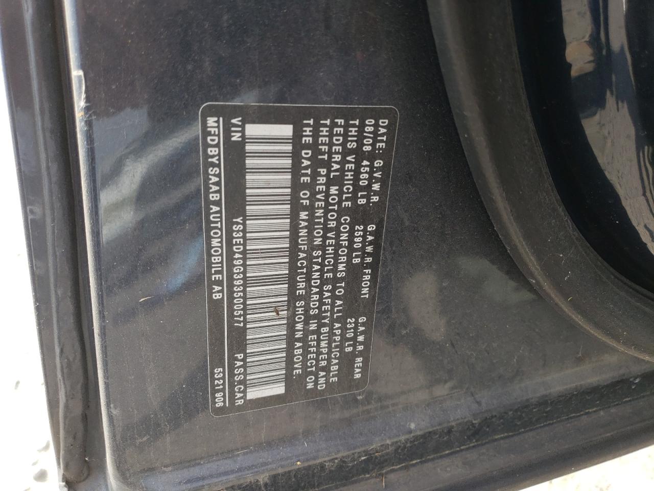 2009 Saab 9-5 2.3t Blue vin: YS3ED49G393500577