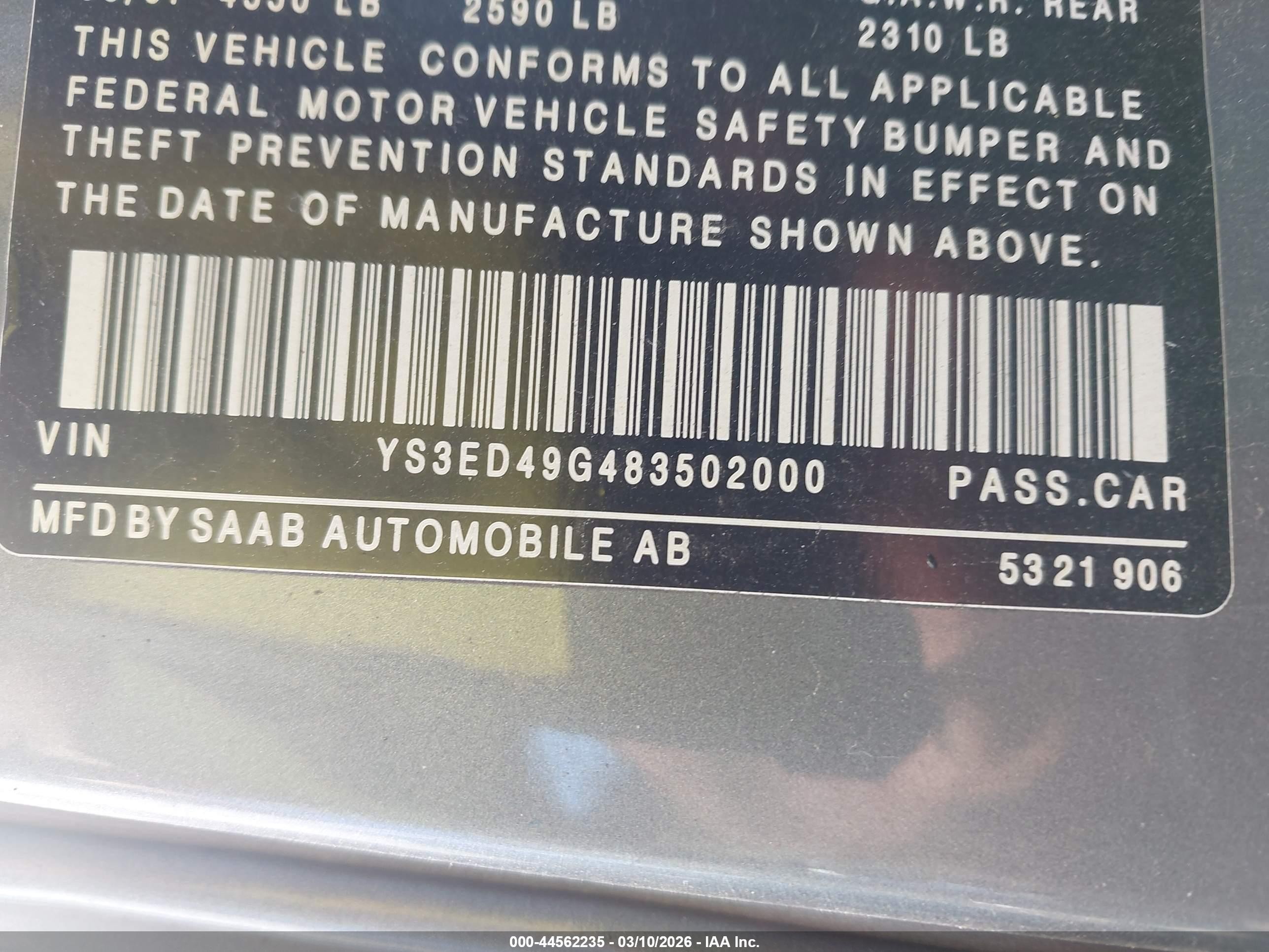 2008 Saab 9-5 2.3t Light Blue vin: YS3ED49G483502000