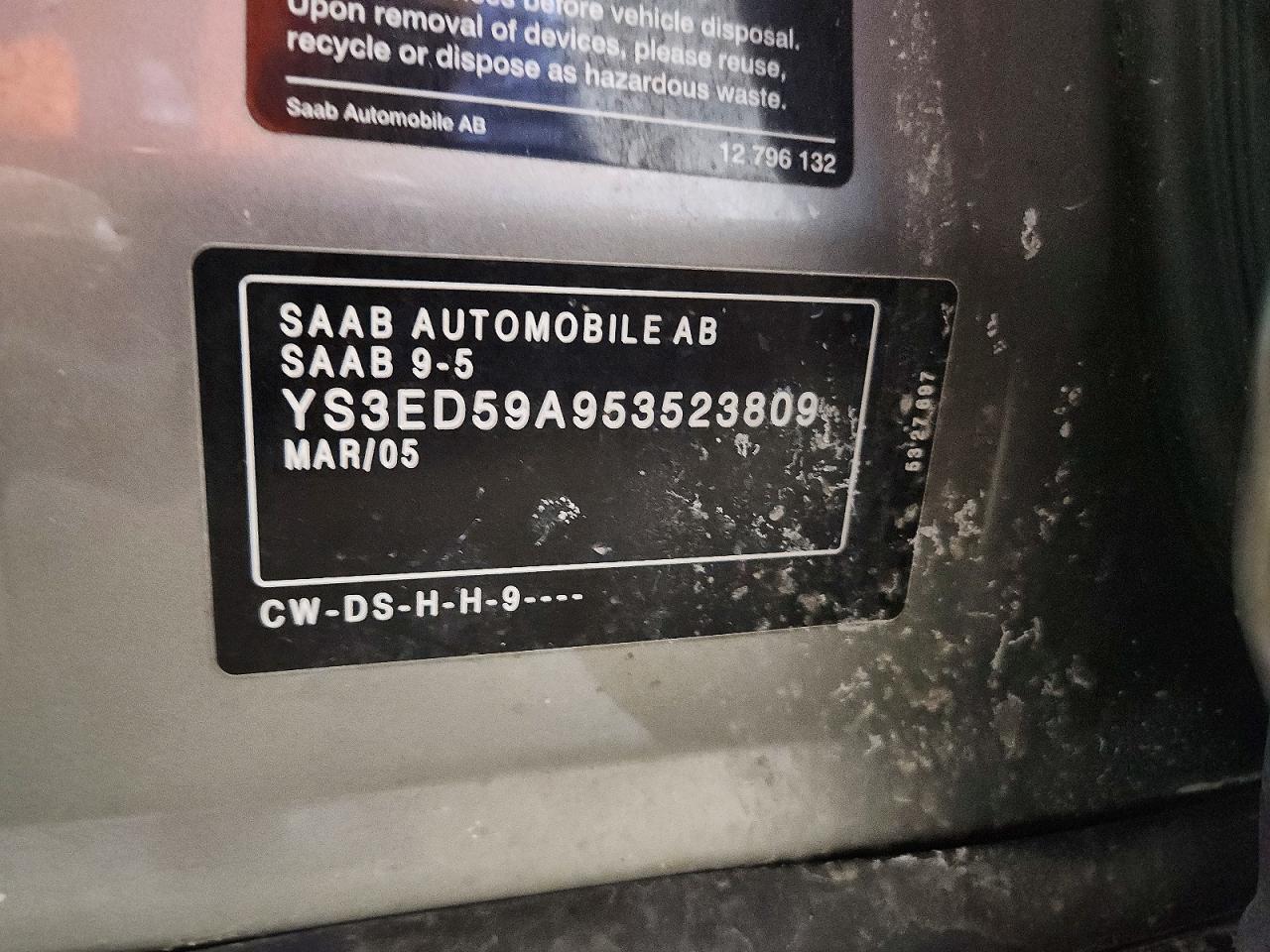 2005 Saab 9-5 Arc Gray vin: YS3ED59A953523809