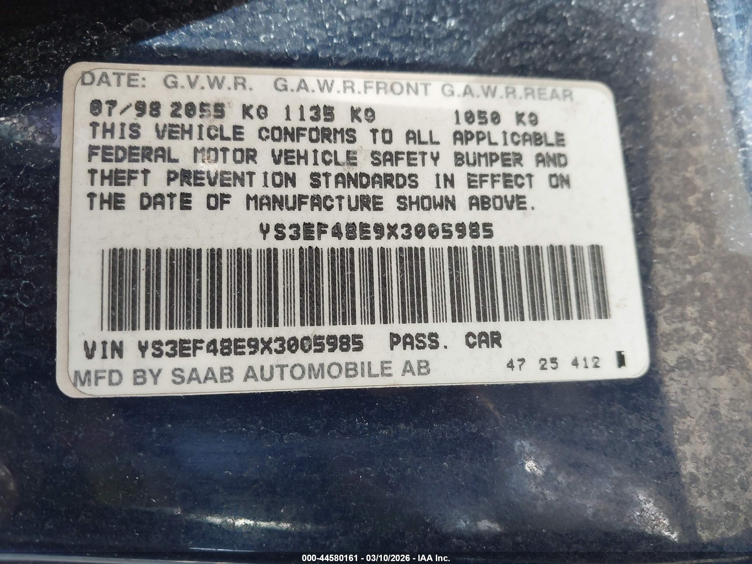 1999 Saab 9-5 Se Dark Blue vin: YS3EF48E9X3005985