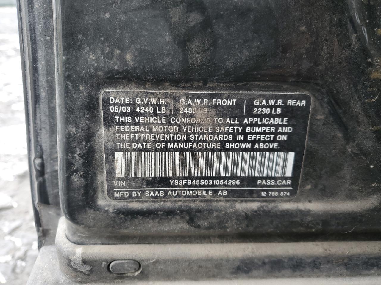 2003 Saab 9-3 Linear Черный vin: YS3FB45S031054296