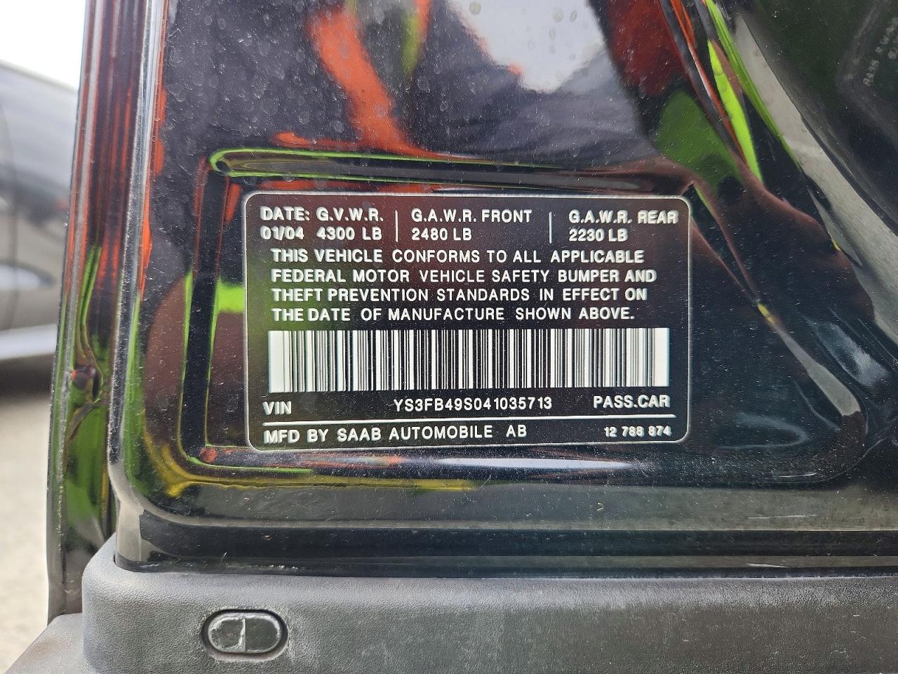 2004 Saab 9-3 Linear Black vin: YS3FB49S041035713