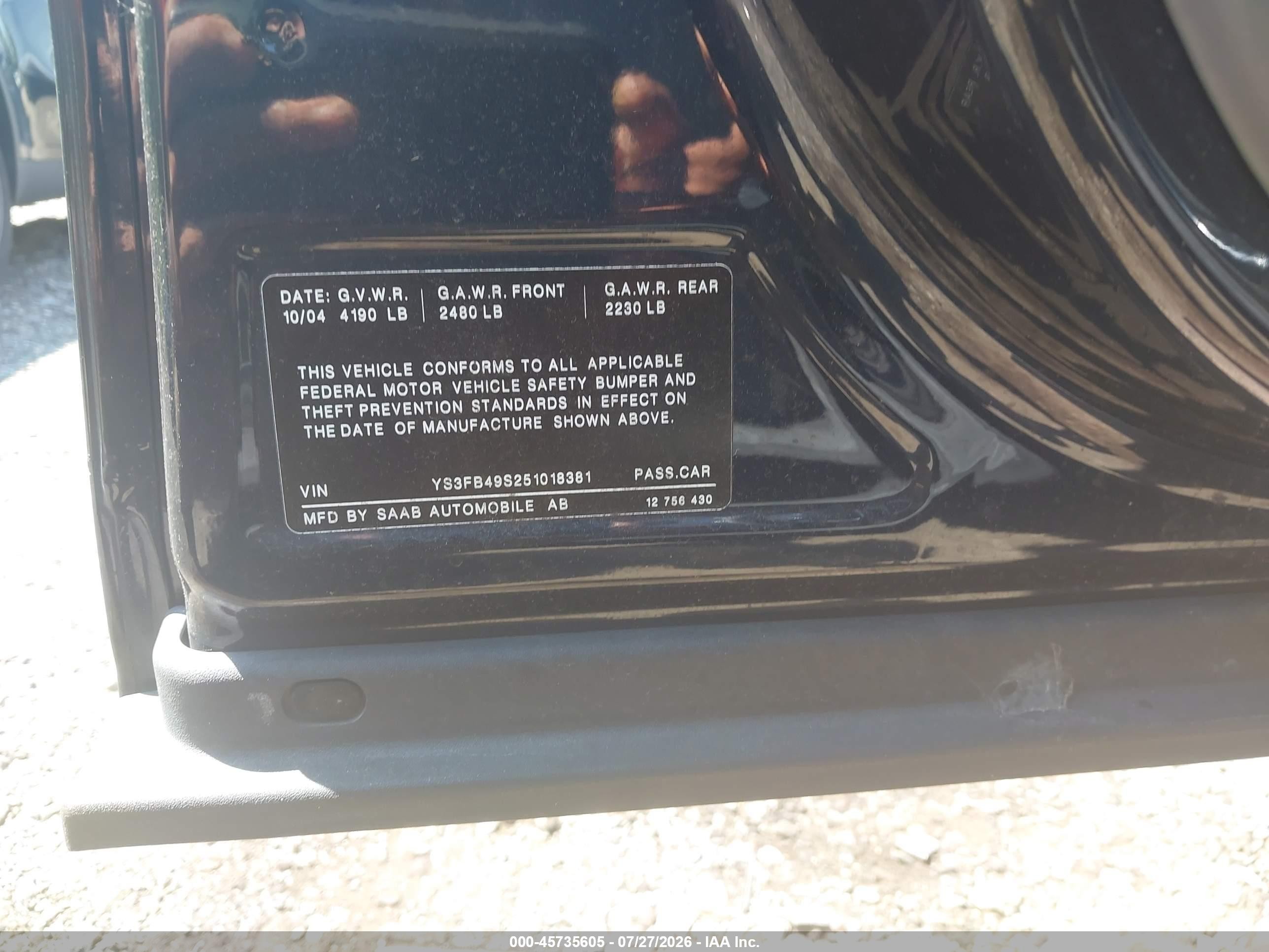 2005 Saab 9-3 Linear Blue vin: YS3FB49S251018381