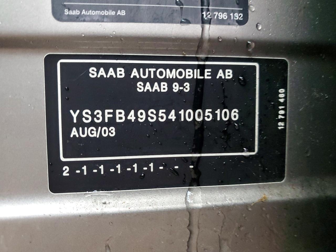 2004 Saab 9-3 Linear Gray vin: YS3FB49S541005106