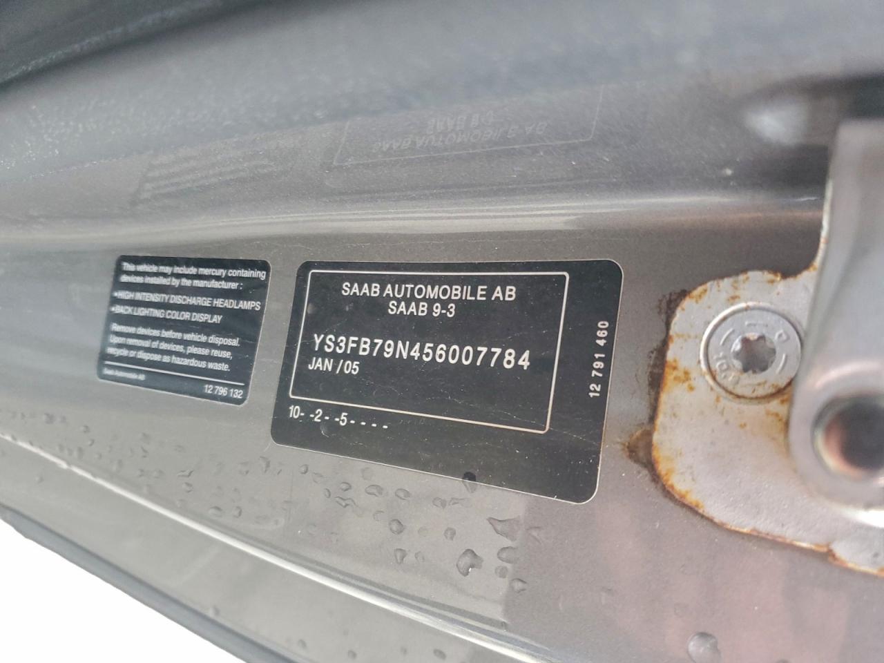 2005 Saab 9-3 Linear Серебряный vin: YS3FB79N456007784