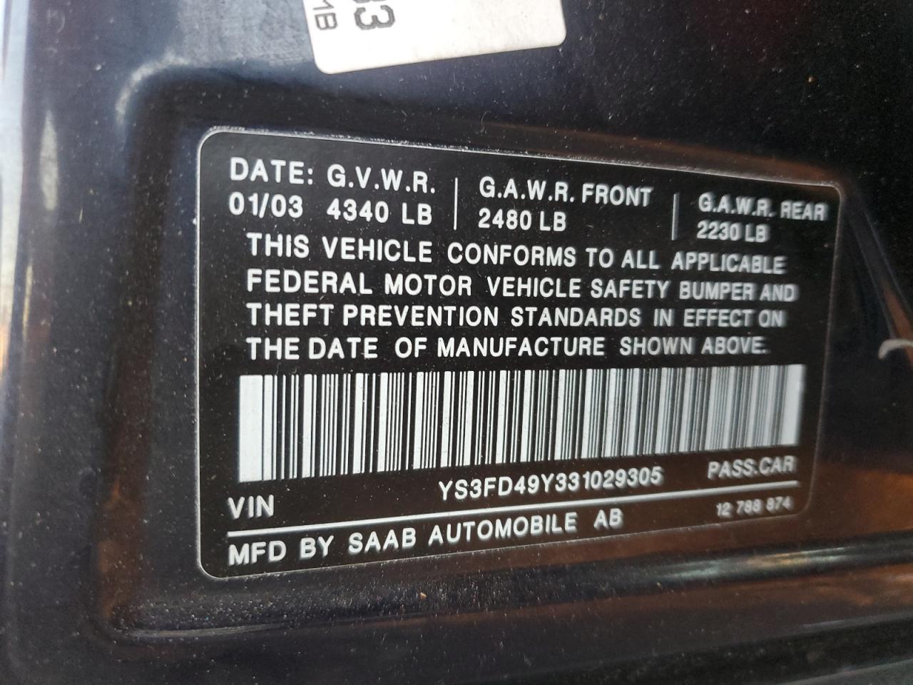 2003 Saab 9-3 Arc Blue vin: YS3FD49Y331029305