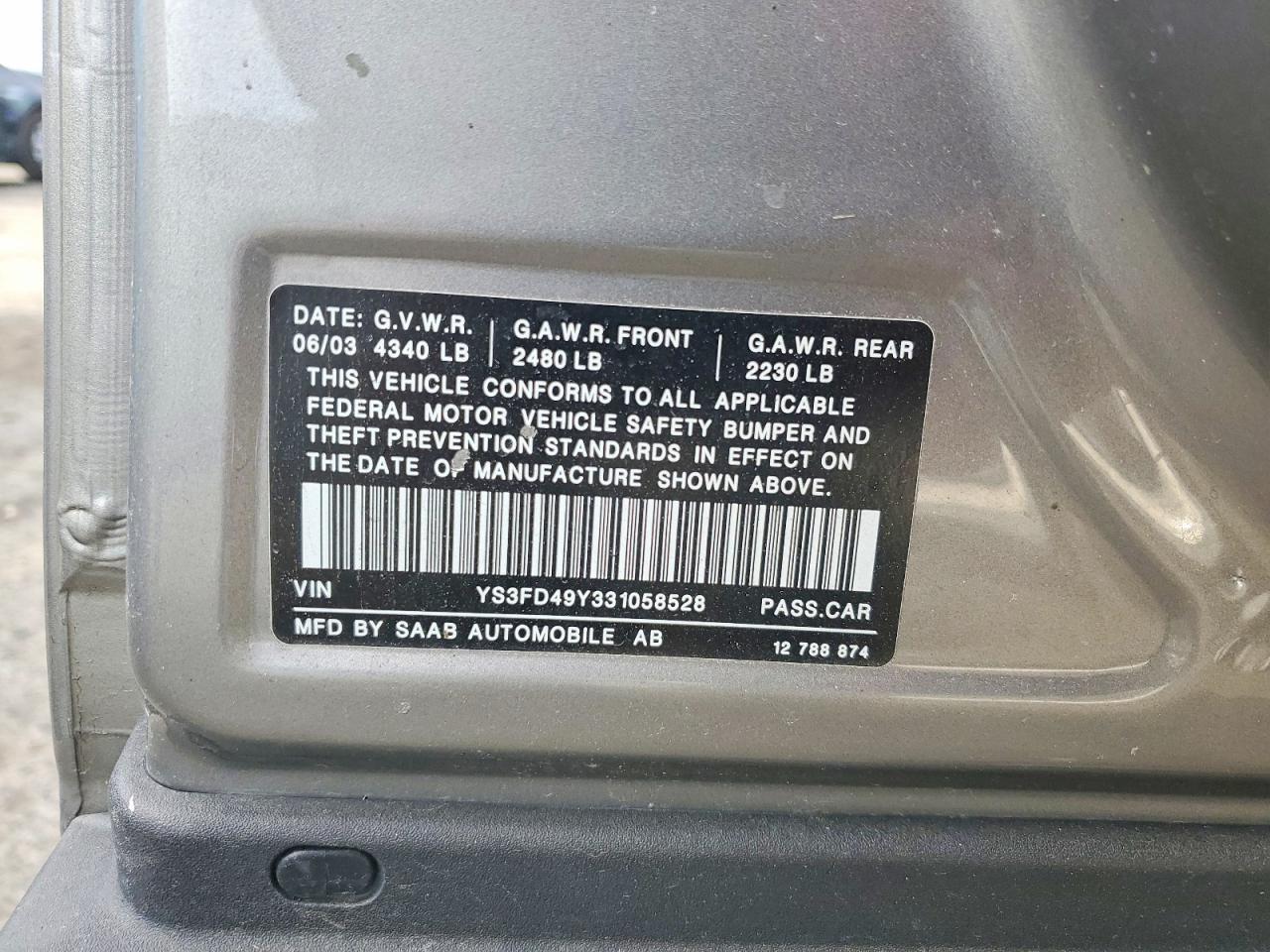 2003 Saab 9-3 Arc Gray vin: YS3FD49Y331058528