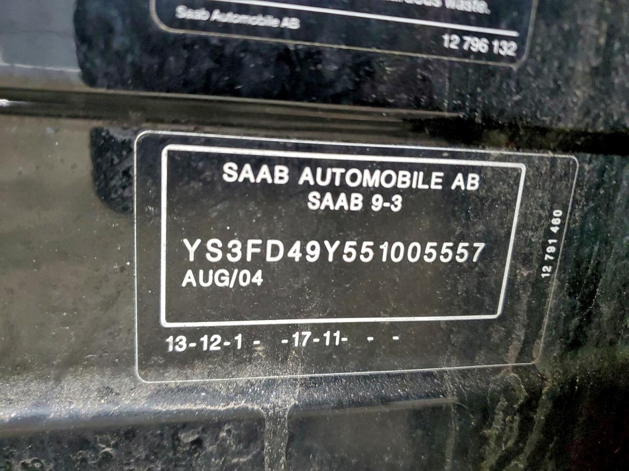 2005 Saab 9-3 Arc Black vin: YS3FD49Y551005557