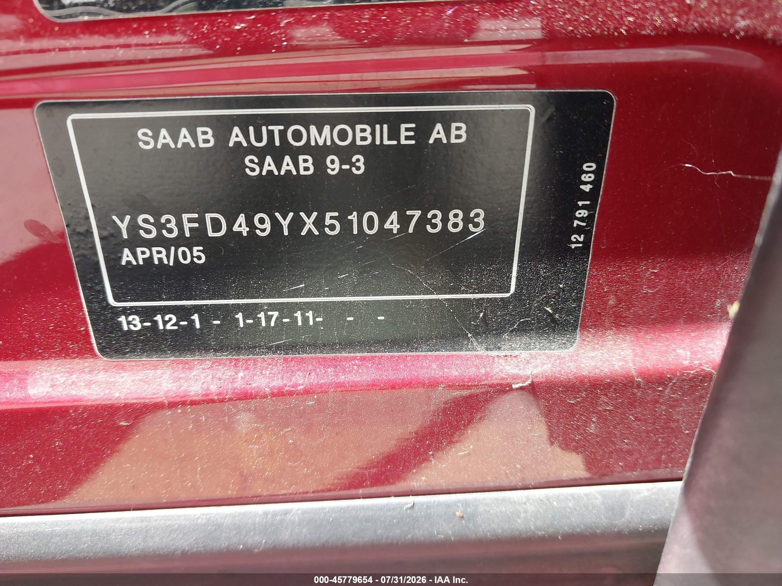 2005 Saab 9-3 Arc Красный vin: YS3FD49YX51047383