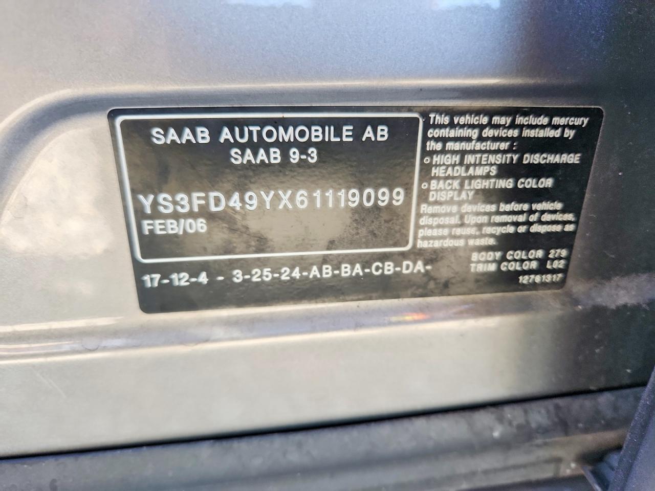 2006 Saab 9-3 Tan vin: YS3FD49YX61119099