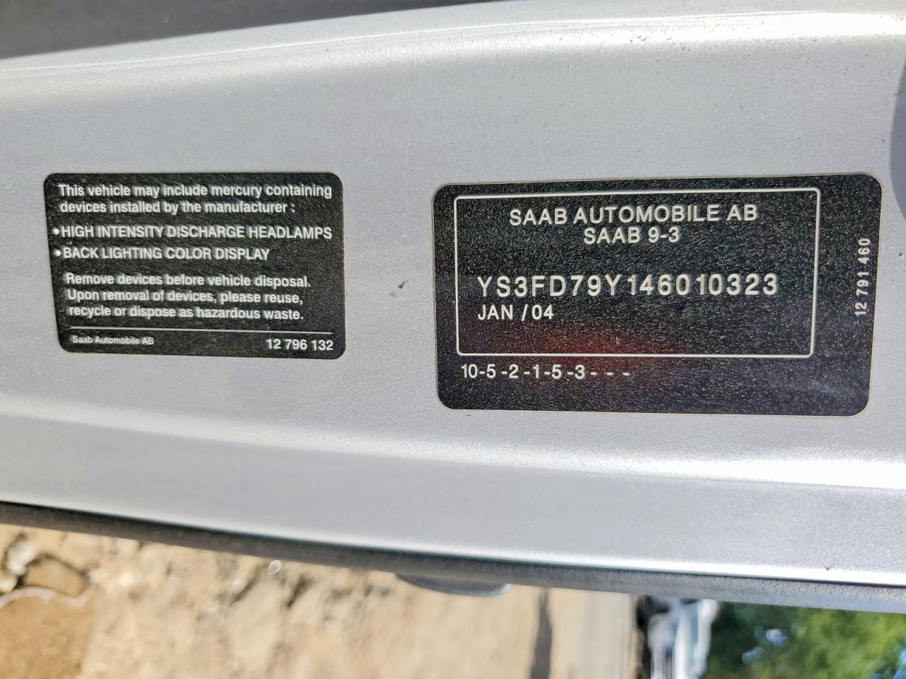 2004 Saab 9-3 Arc Silver vin: YS3FD79Y146010323