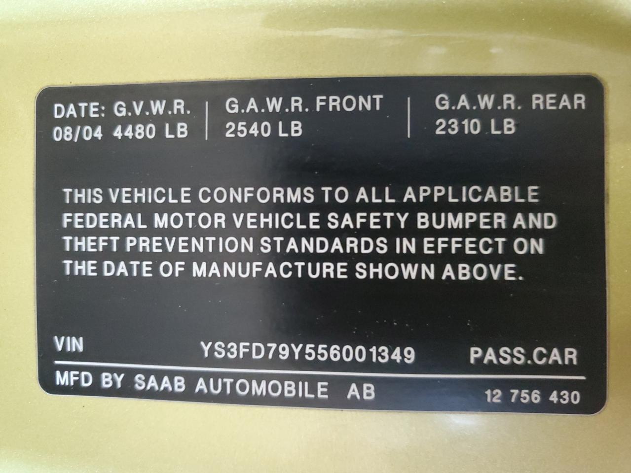 2005 Saab 9-3 Arc Green vin: YS3FD79Y556001349