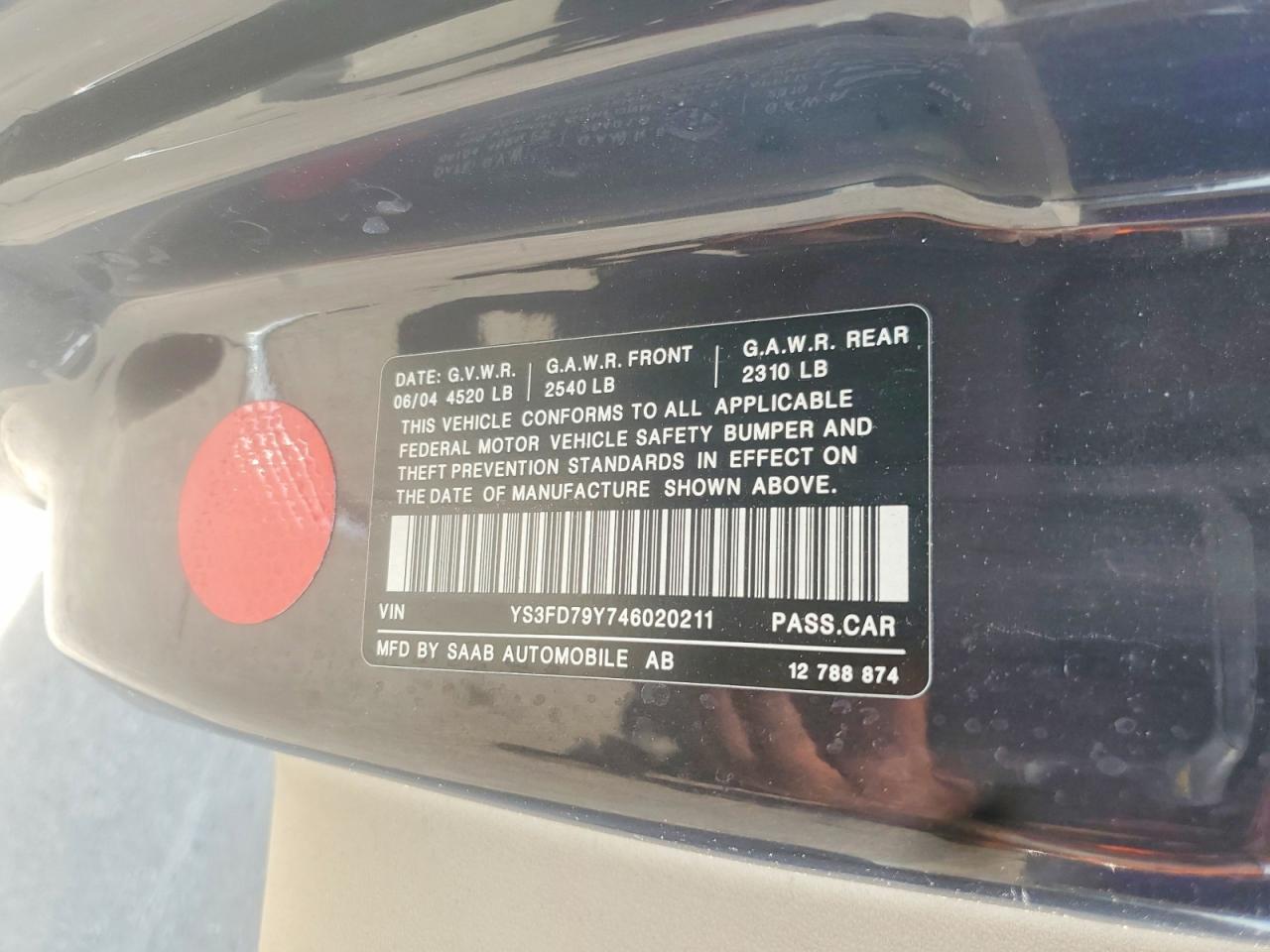 2004 Saab 9-3 Arc Black vin: YS3FD79Y746020211