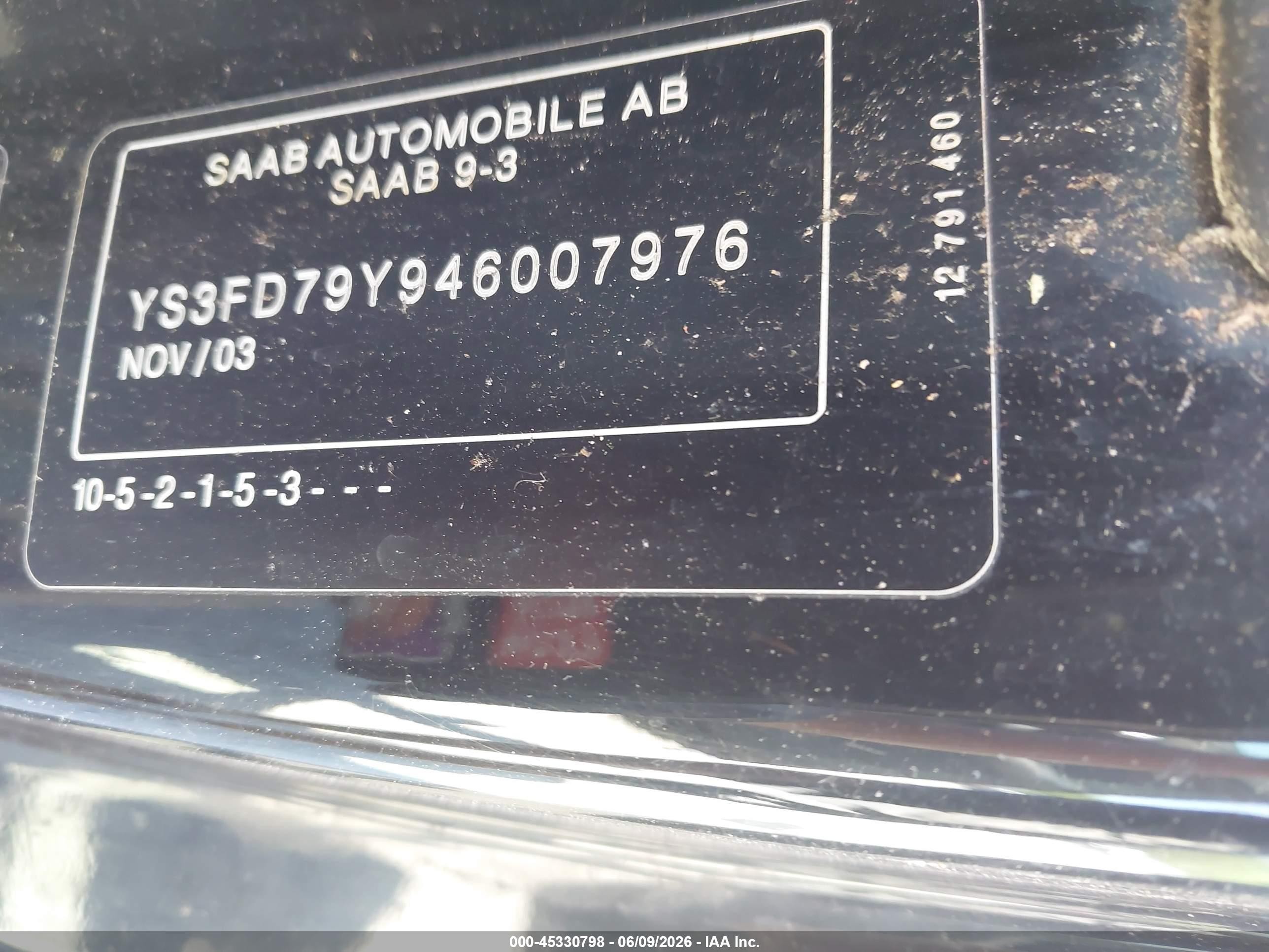 2004 Saab 9-3 Arc Black vin: YS3FD79Y946007976