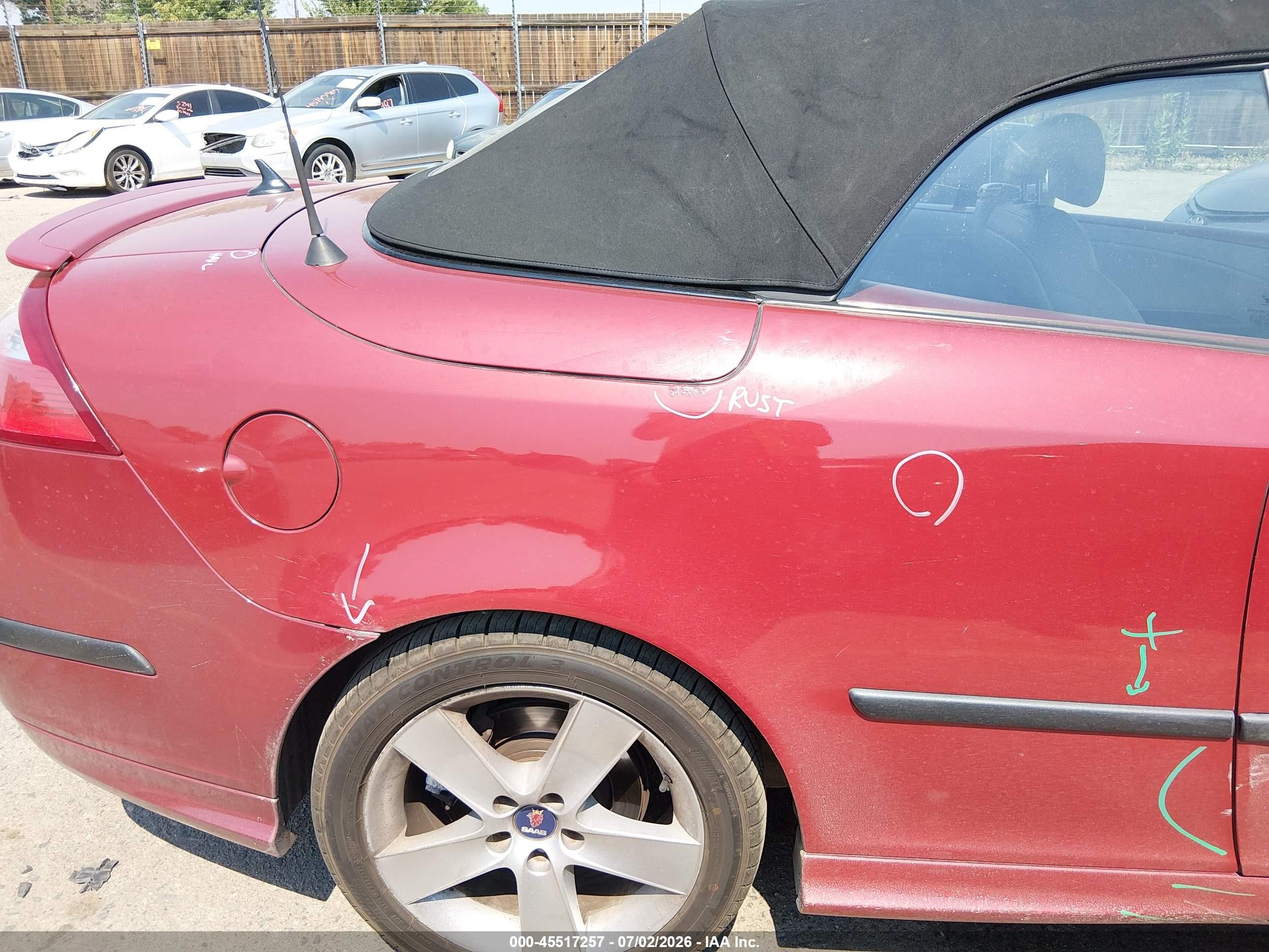 2006 Saab 9-3 Aero Красный vin: YS3FH71U466006573