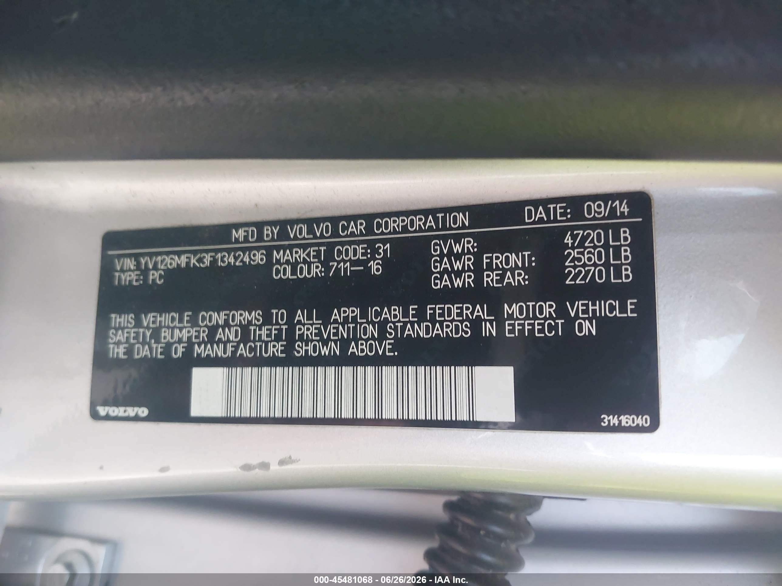 2015 Volvo S60 T5 Premier Silver vin: YV126MFK3F1342496