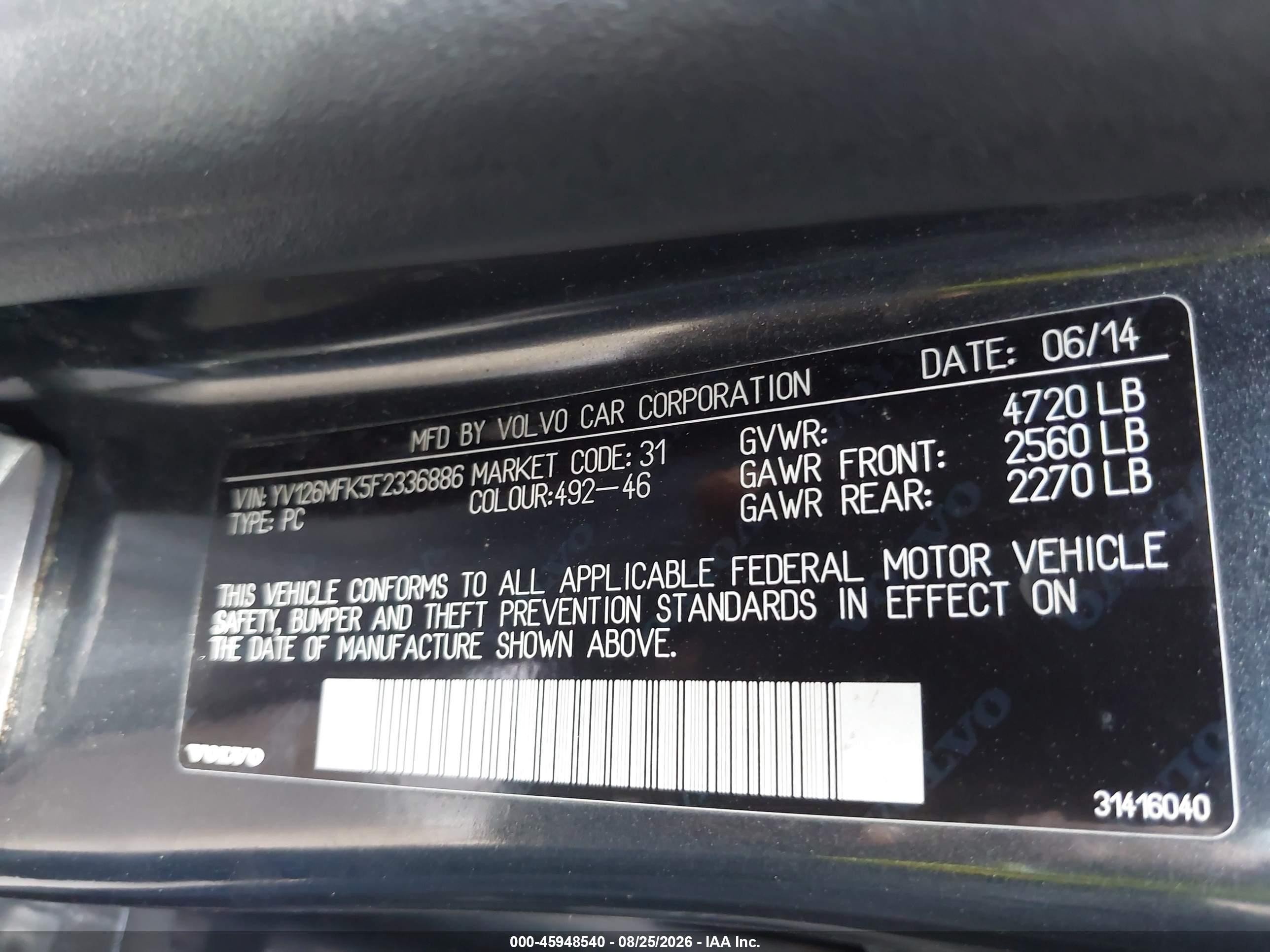 2015 Volvo S60 T5 Premier Blue vin: YV126MFK5F2336886