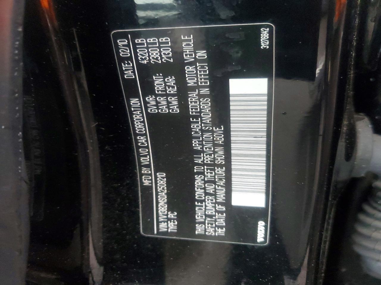 2010 Volvo S40 2.4i Black vin: YV1382MS0A2508210