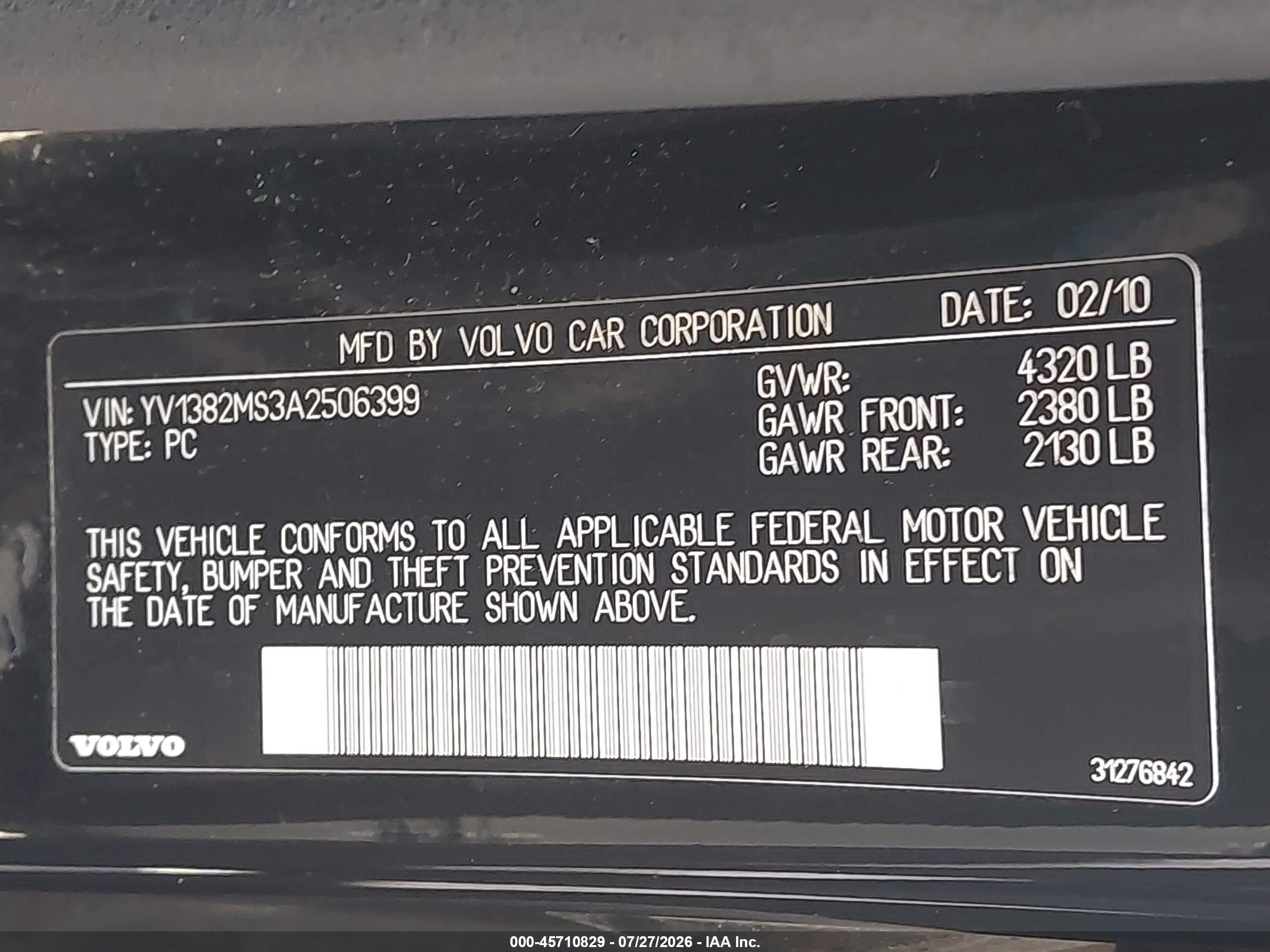 2010 Volvo S40 2.4i Black vin: YV1382MS3A2506399