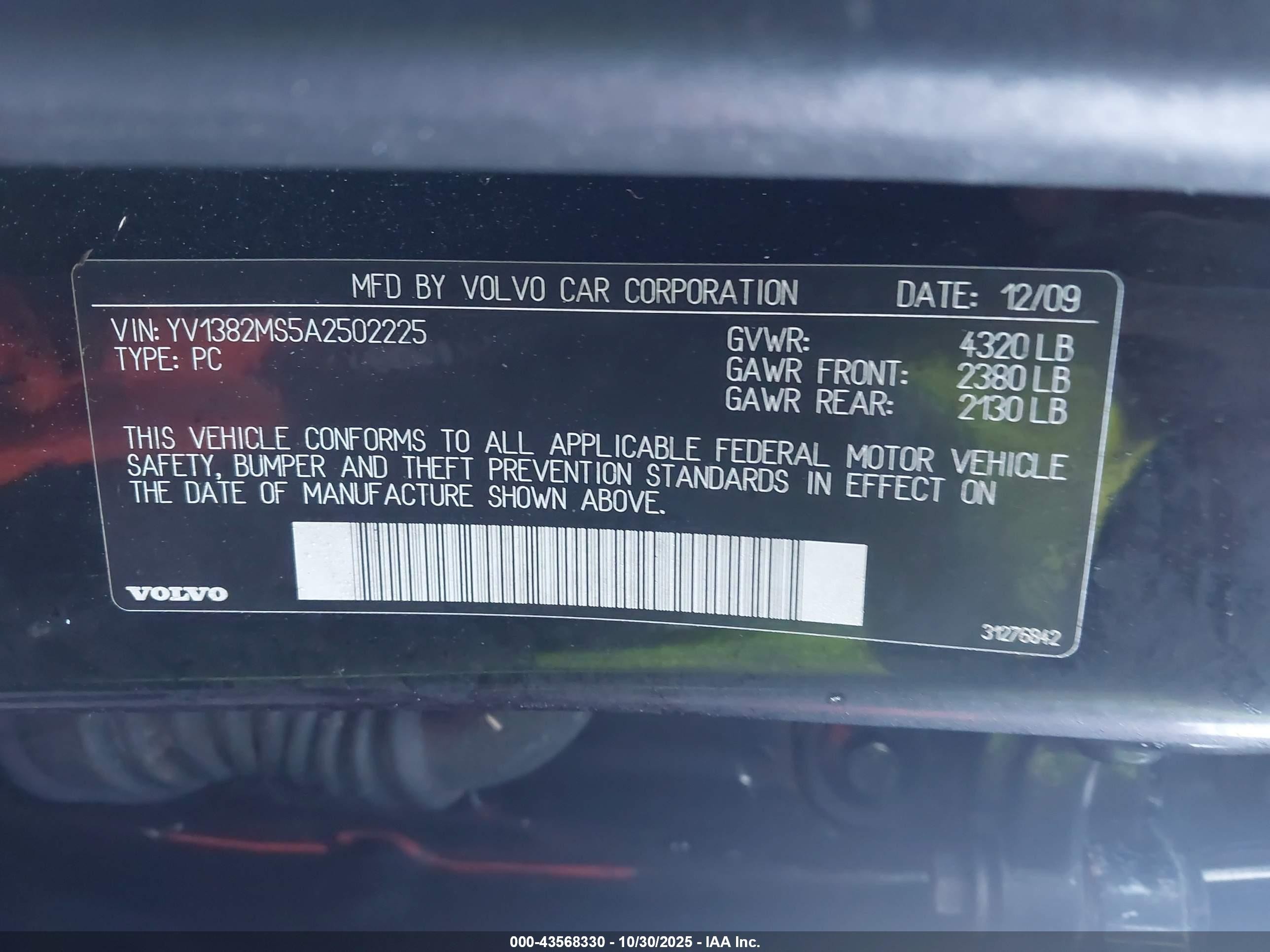 2010 Volvo S40 2.4i Black vin: YV1382MS5A2502225