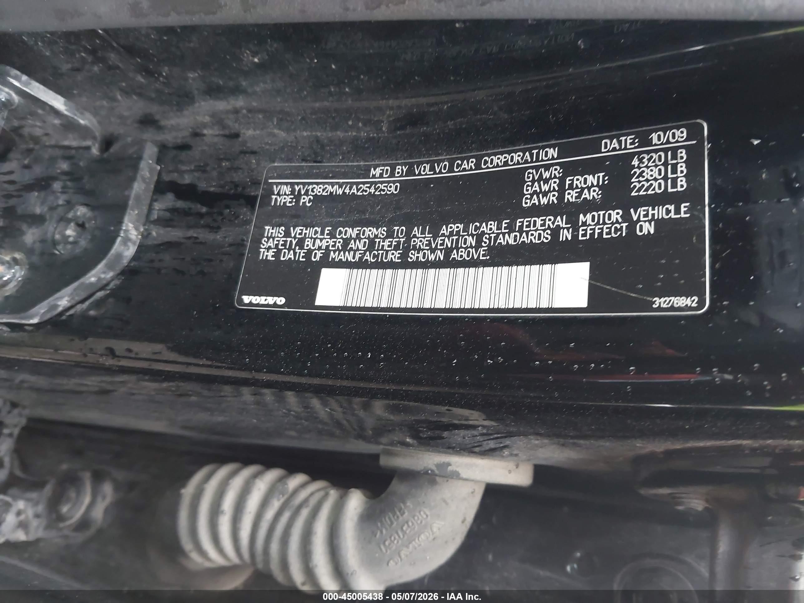 2010 Volvo V50 2.4i Black vin: YV1382MW4A2542590