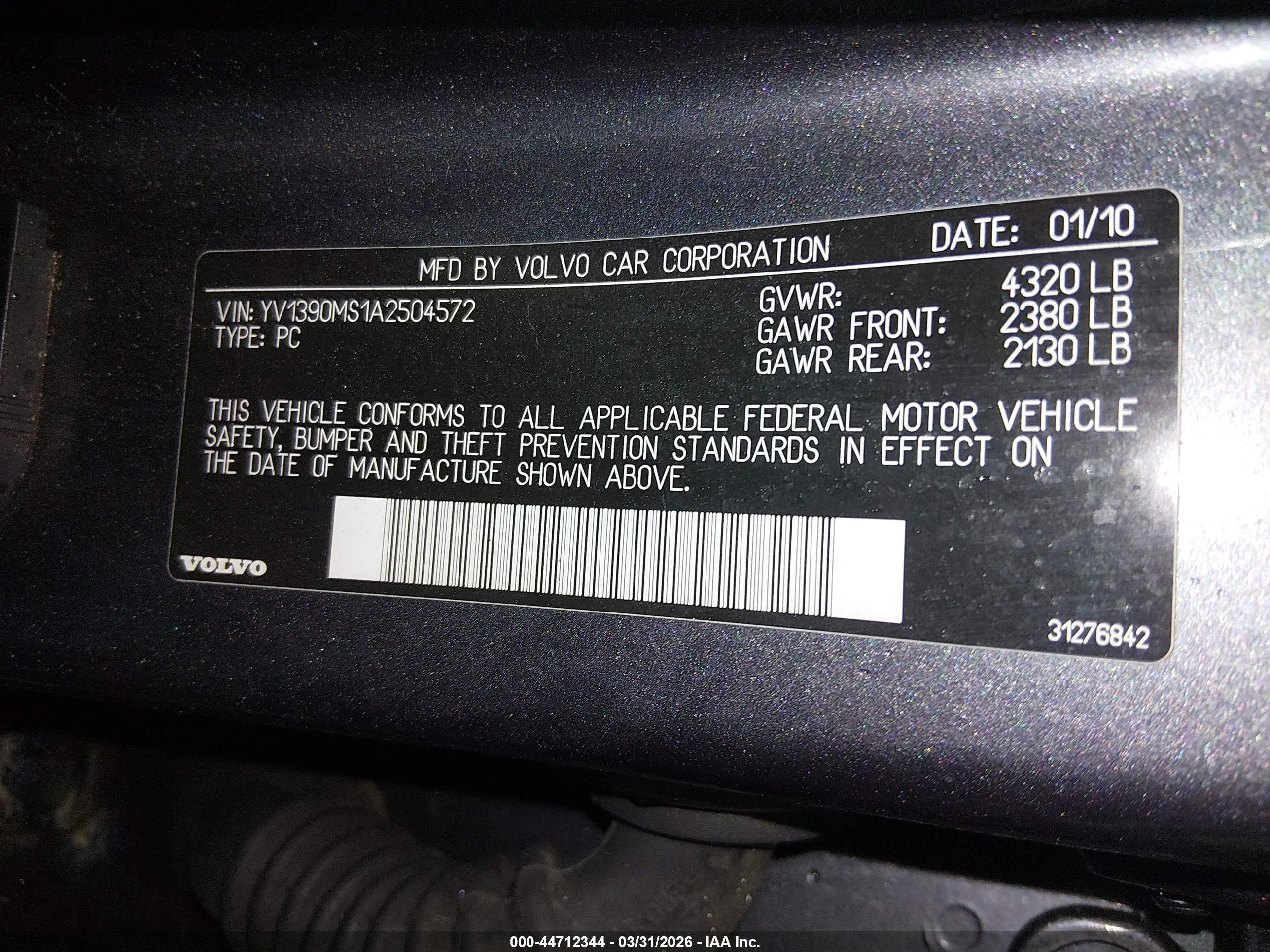 2010 Volvo S40 2.4i Gray vin: YV1390MS1A2504572