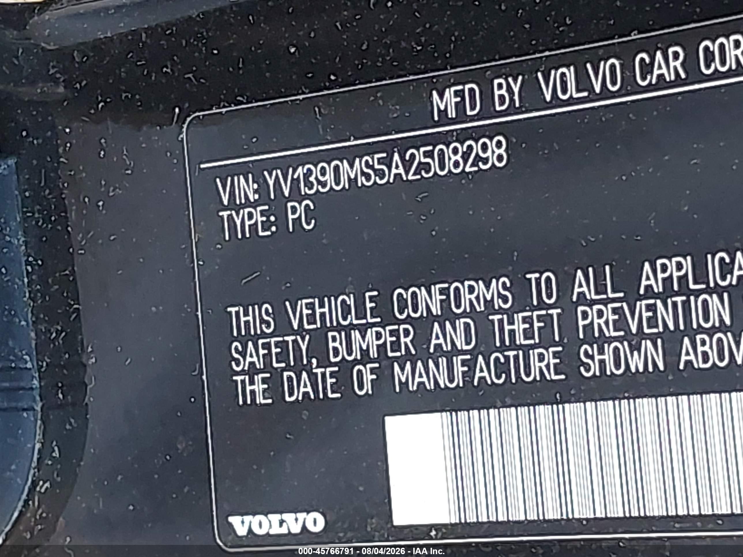 2010 Volvo S40 2.4i Black vin: YV1390MS5A2508298