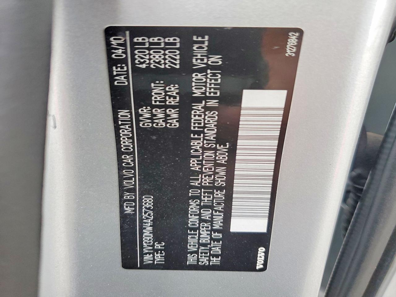 2010 Volvo V50 2.4i Silver vin: YV1390MW4A2573680