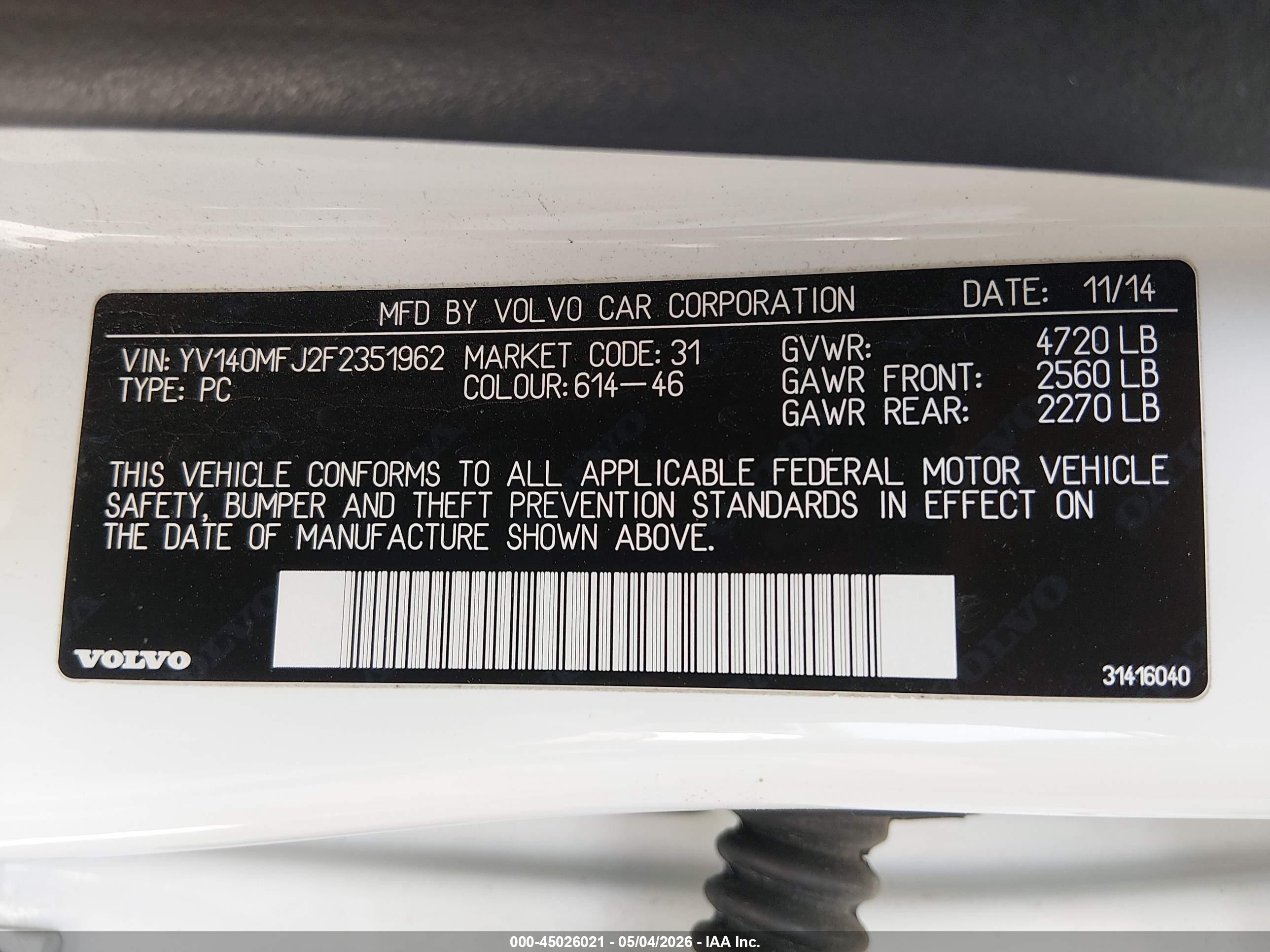 2015 Volvo S60 T5 White vin: YV140MFJ2F2351962