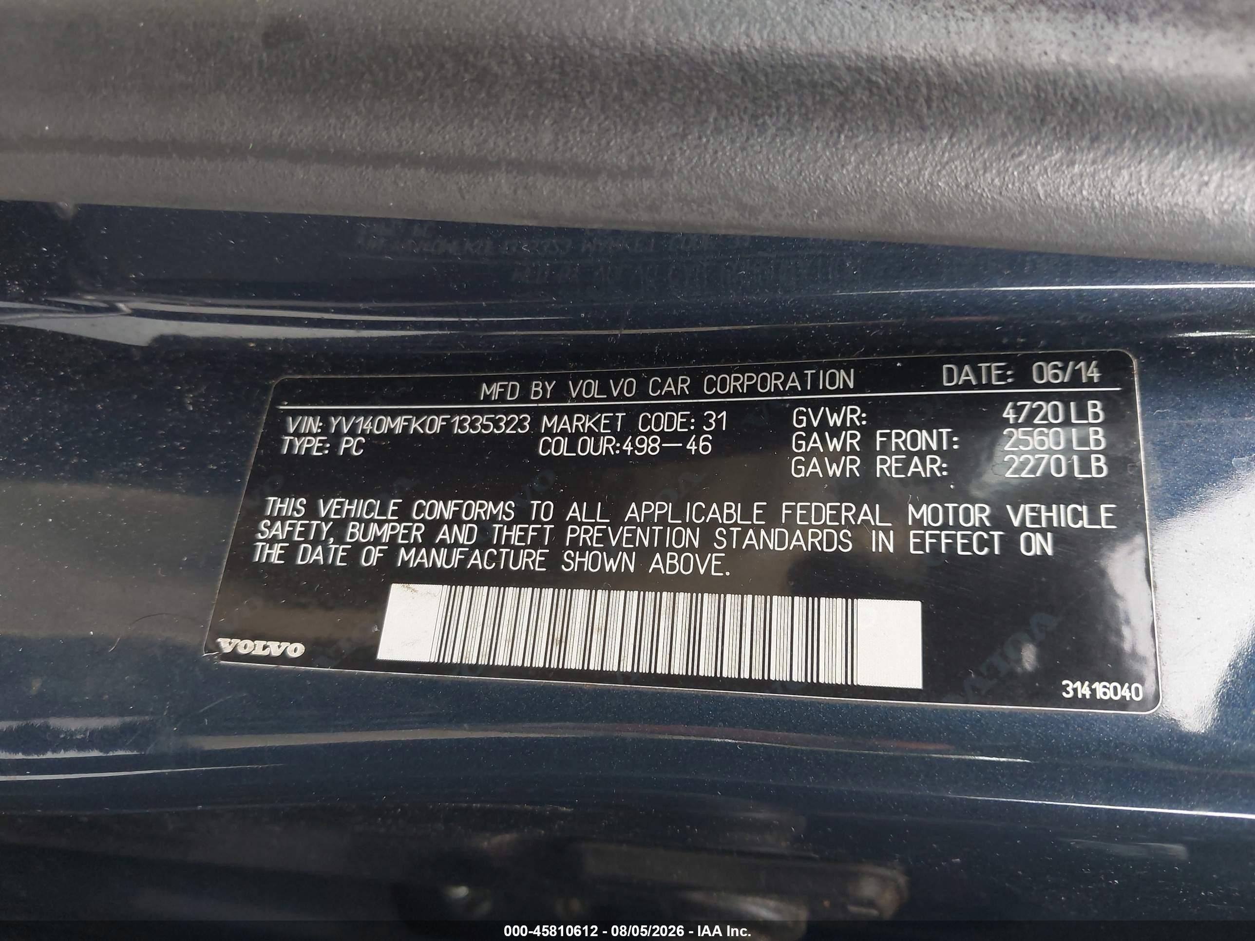 2015 Volvo S60 T5 Premier Dark Blue vin: YV140MFK0F1335323