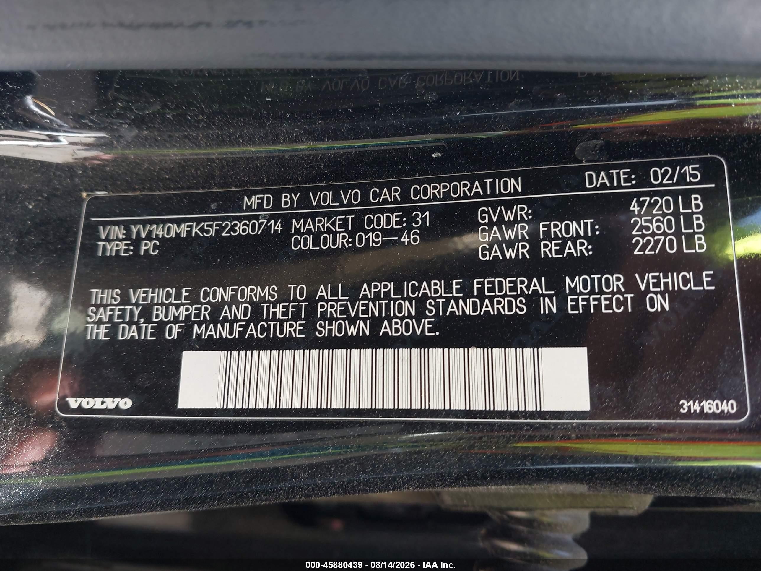 2015 Volvo S60 T5 Premier Black vin: YV140MFK5F2360714