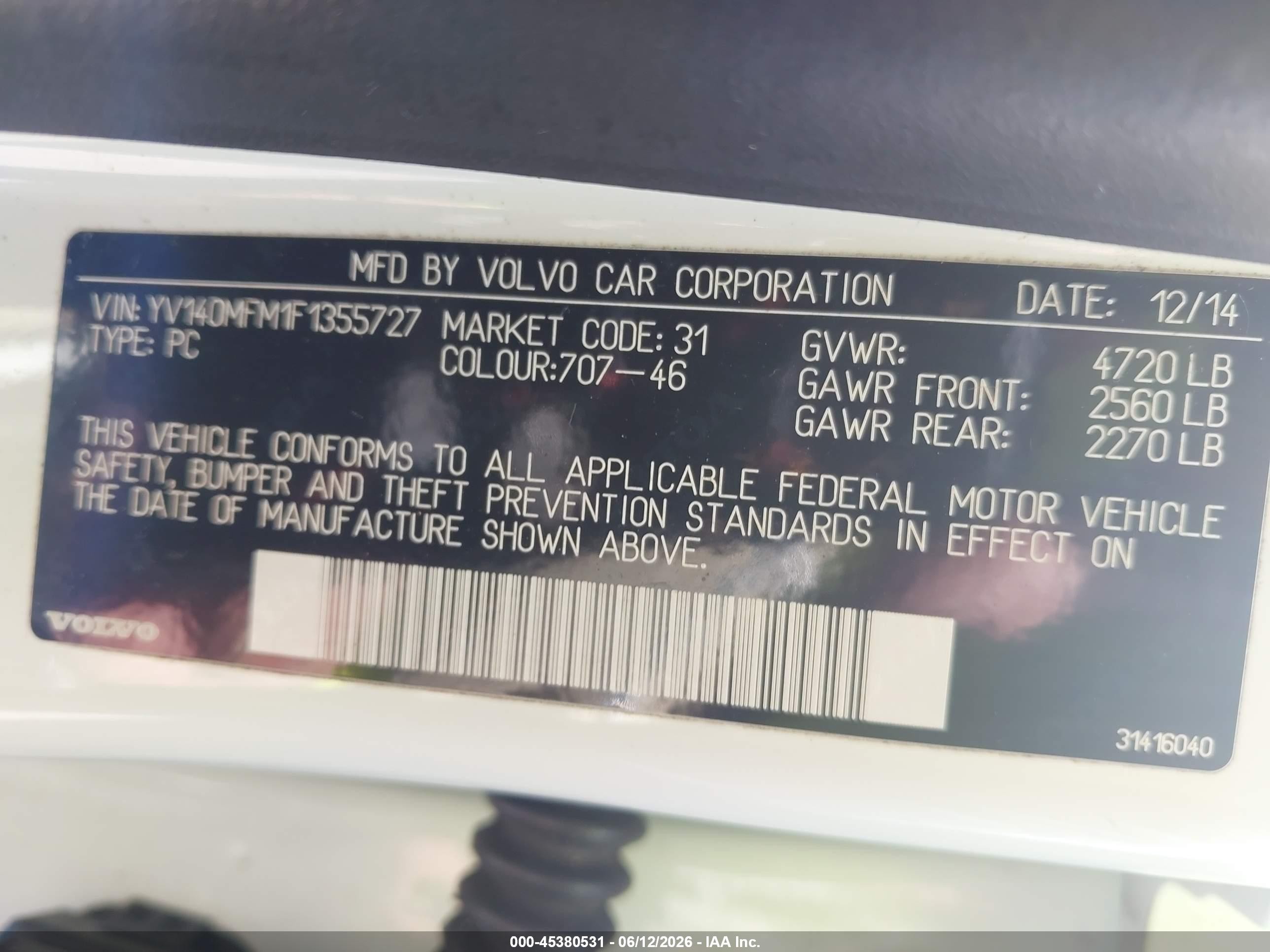 2015 Volvo S60 T5 Platinum White vin: YV140MFM1F1355727