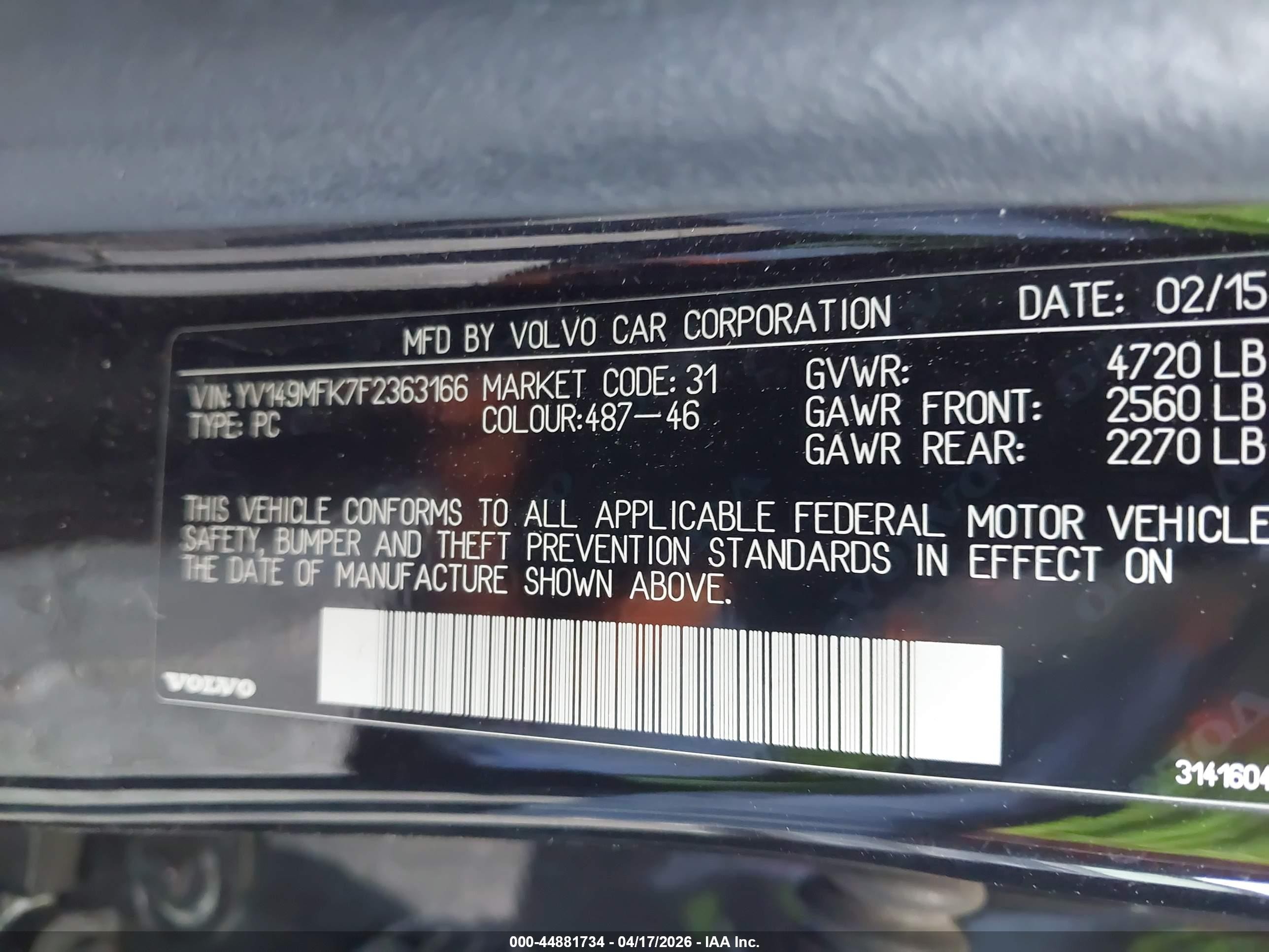 2015 Volvo S60 T6 Black vin: YV149MFK7F2363166