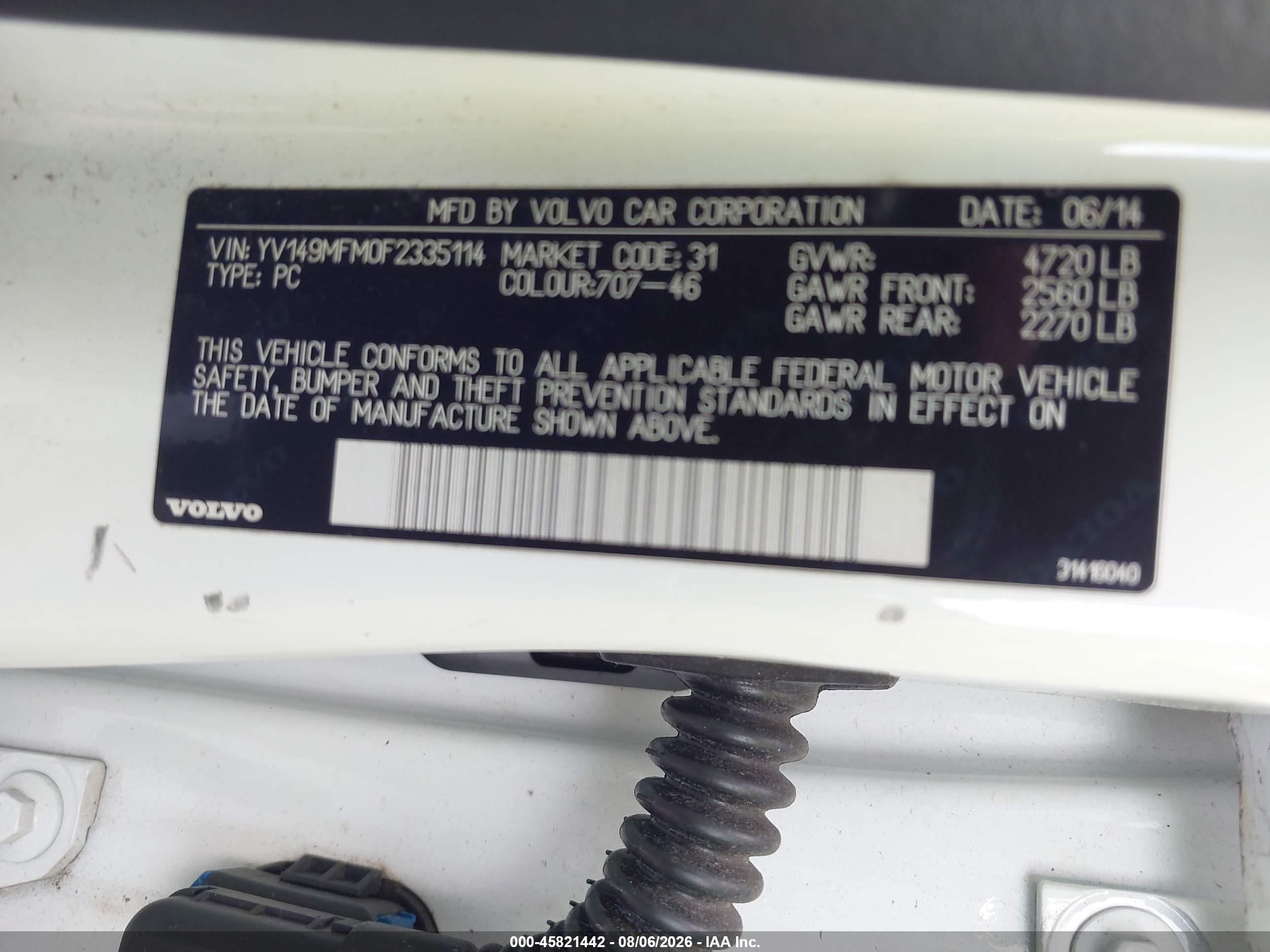 2015 Volvo S60 T6 Platinum White vin: YV149MFM0F2335114