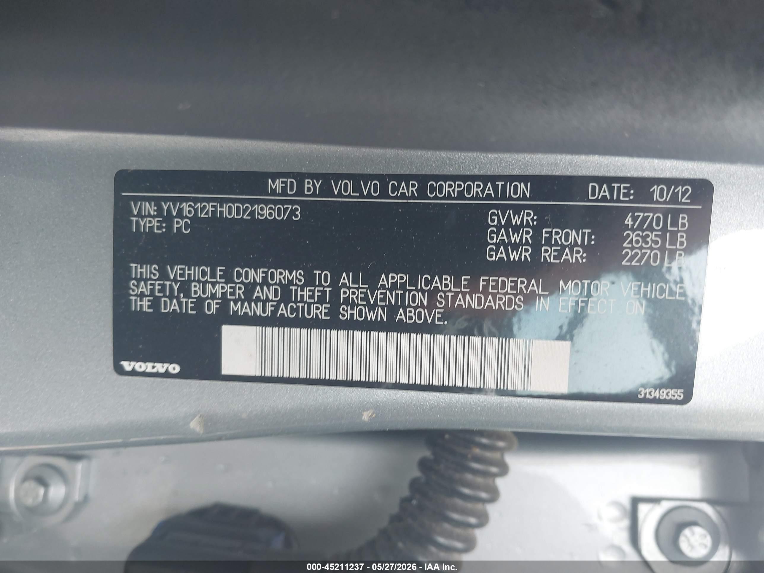 2013 Volvo S60 T5 Light Blue vin: YV1612FH0D2196073
