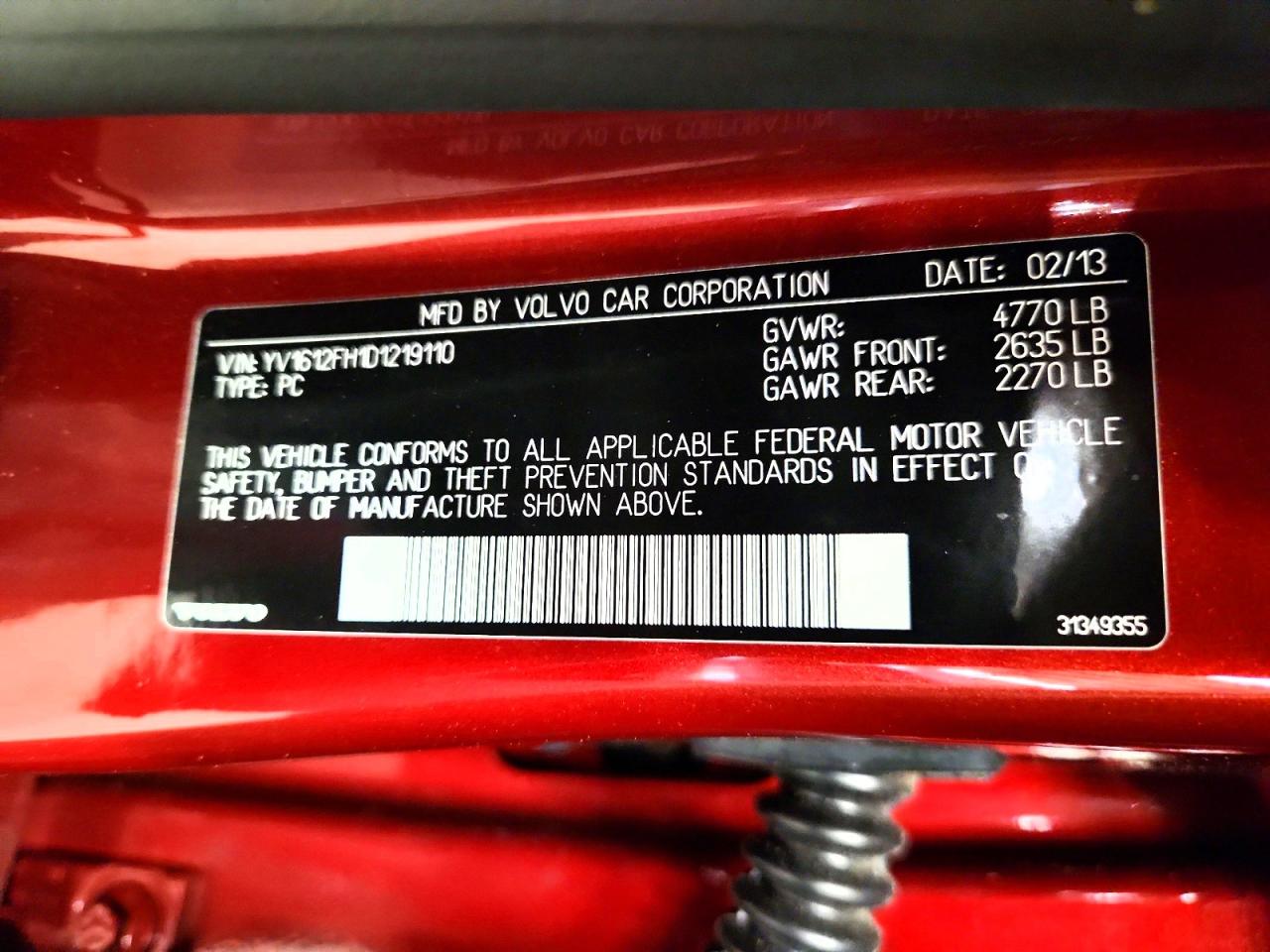 2013 Volvo S60 T5 Red vin: YV1612FH1D1219110