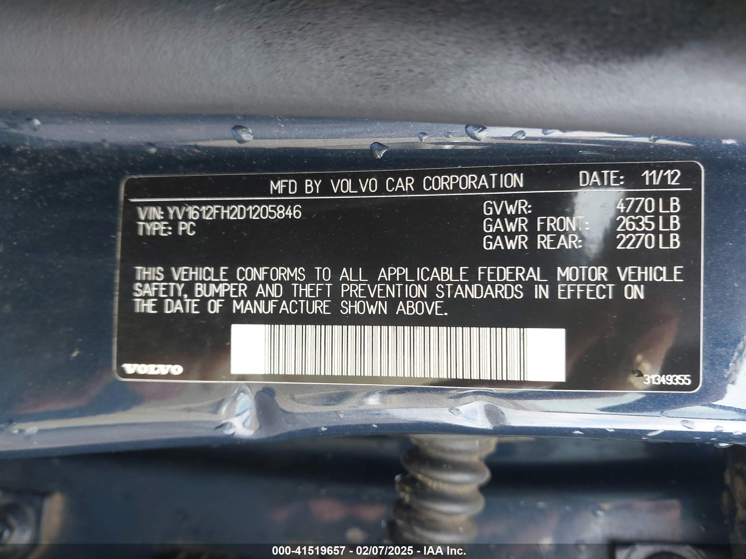 2013 Volvo S60 T5 Platinum Blue vin: YV1612FH2D1205846