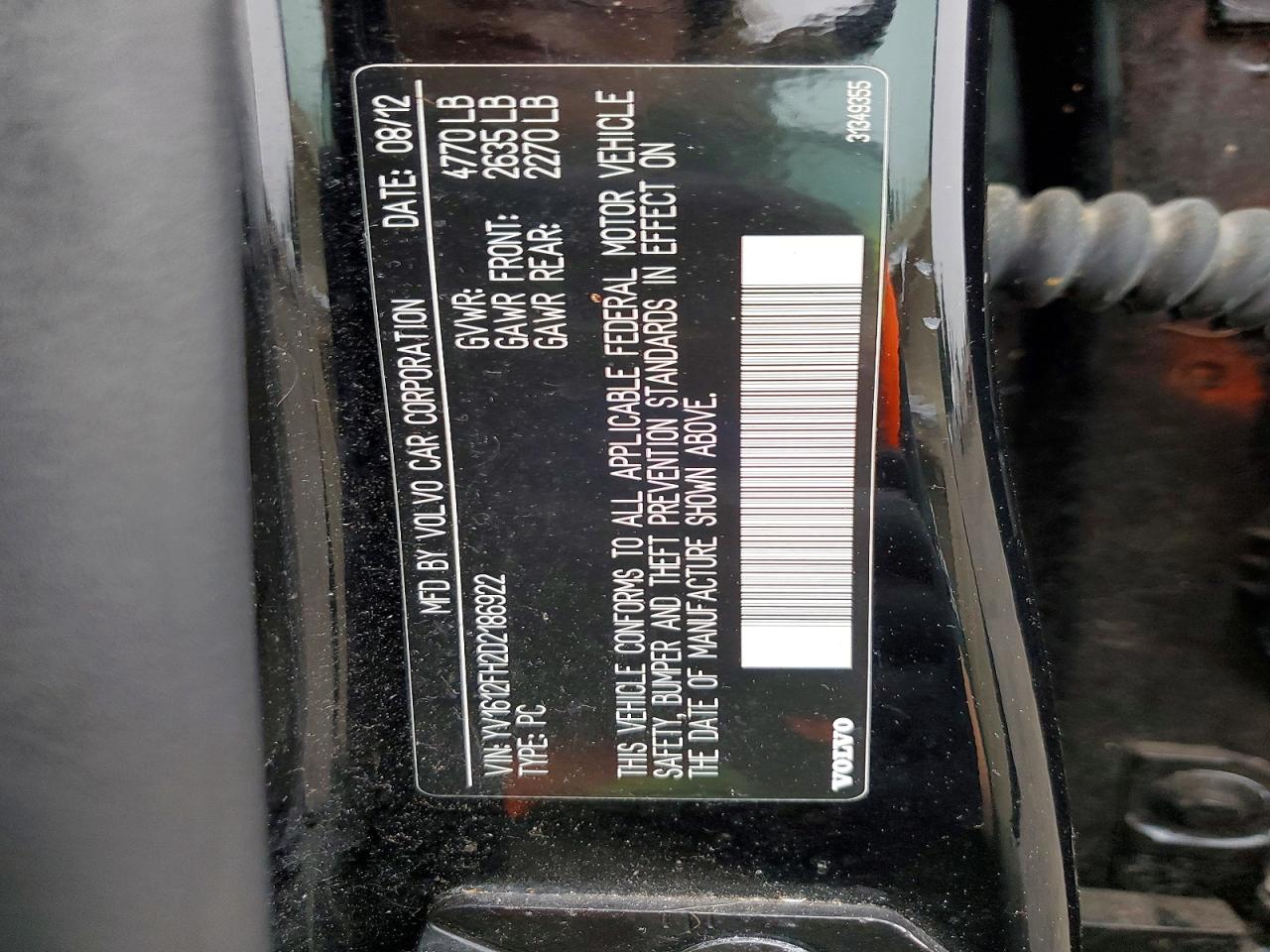 2013 Volvo S60 T5 Black vin: YV1612FH2D2186922