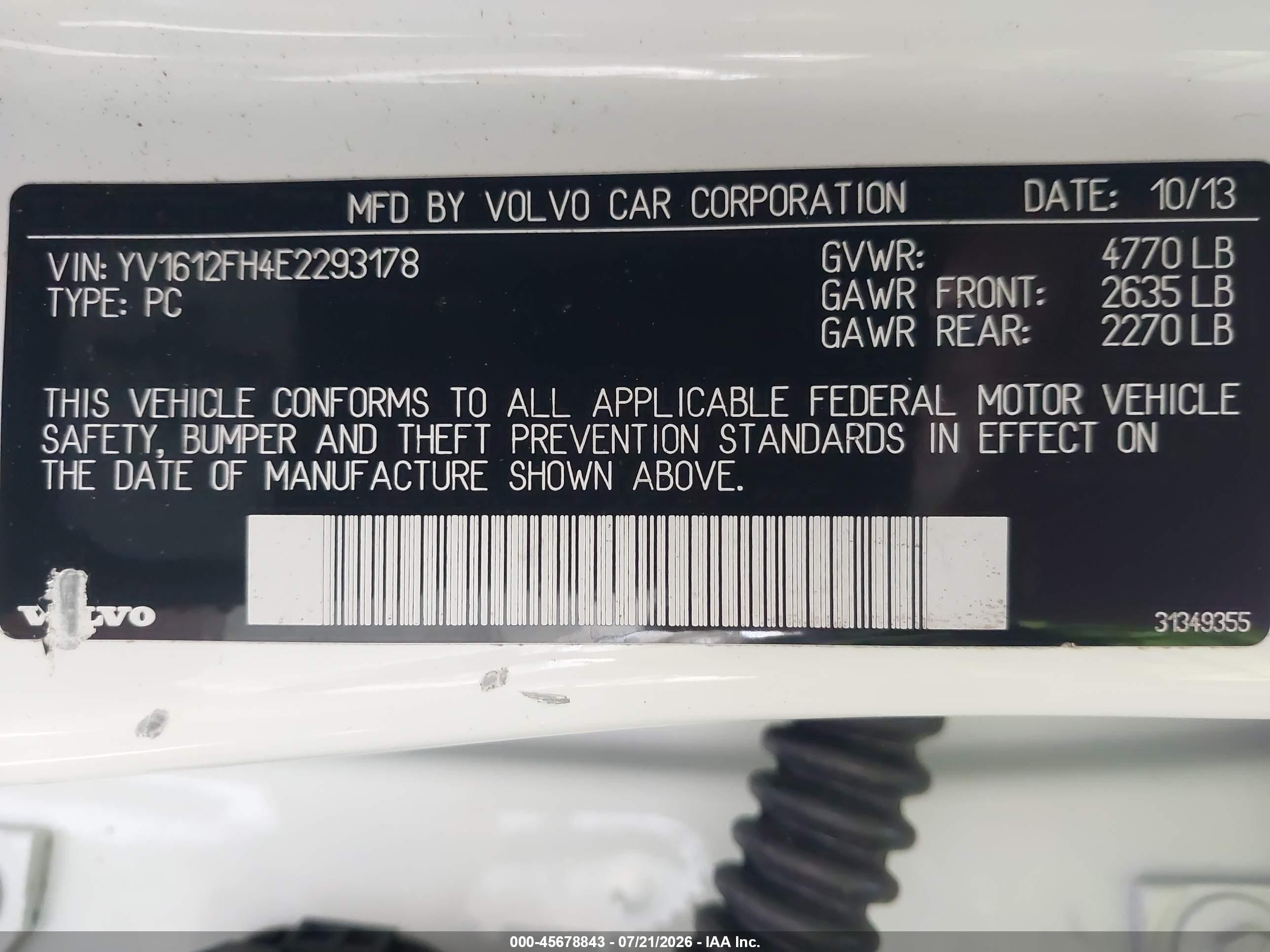 2014 Volvo S60 T5 White vin: YV1612FH4E2293178