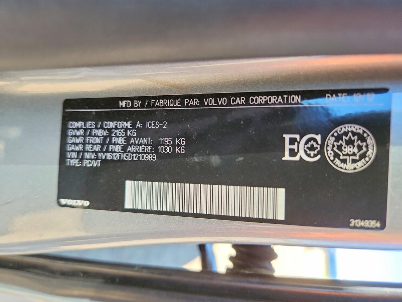 2013 Volvo S60 T5 Silver vin: YV1612FH5D1210989