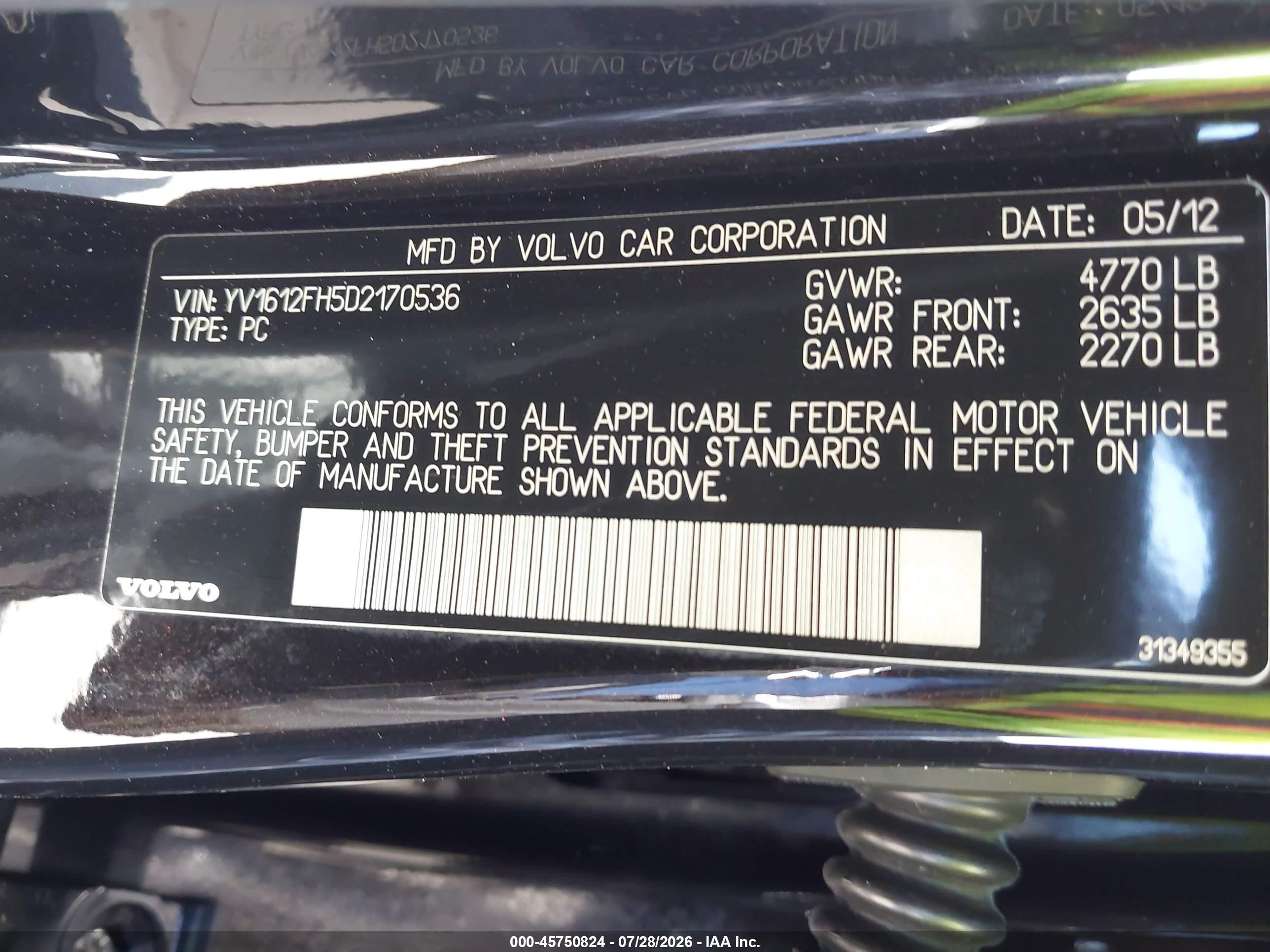 2013 Volvo S60 T5/t5 Platinum/t5 Premier/t5 Premier Plus Черный vin: YV1612FH5D2170536