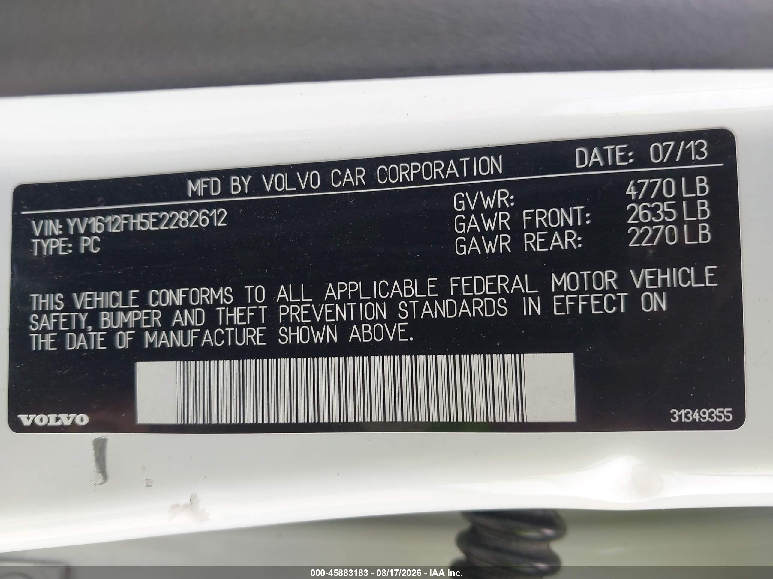 2014 Volvo S60 T5 White vin: YV1612FH5E2282612