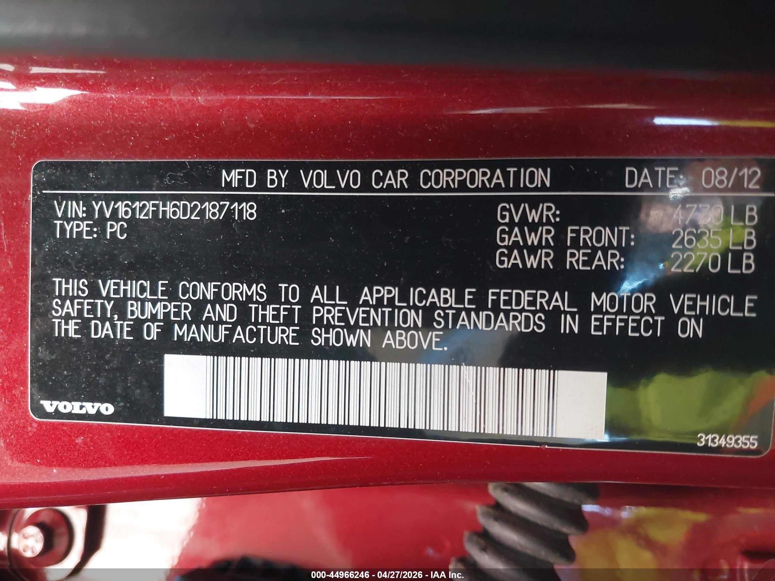 2013 Volvo S60 T5 Platinum Красный vin: YV1612FH6D2187118