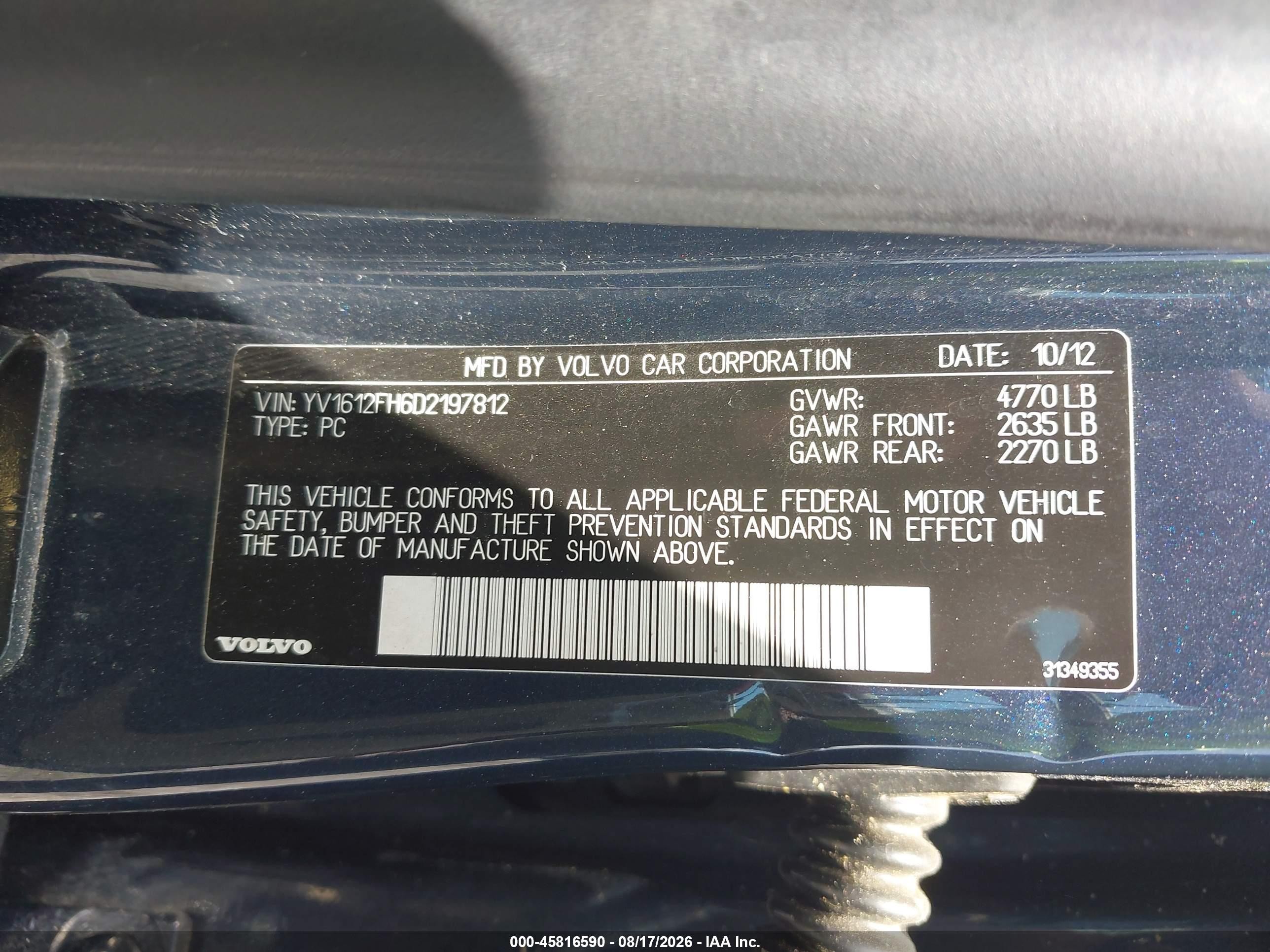 2013 Volvo S60 T5 Blue vin: YV1612FH6D2197812