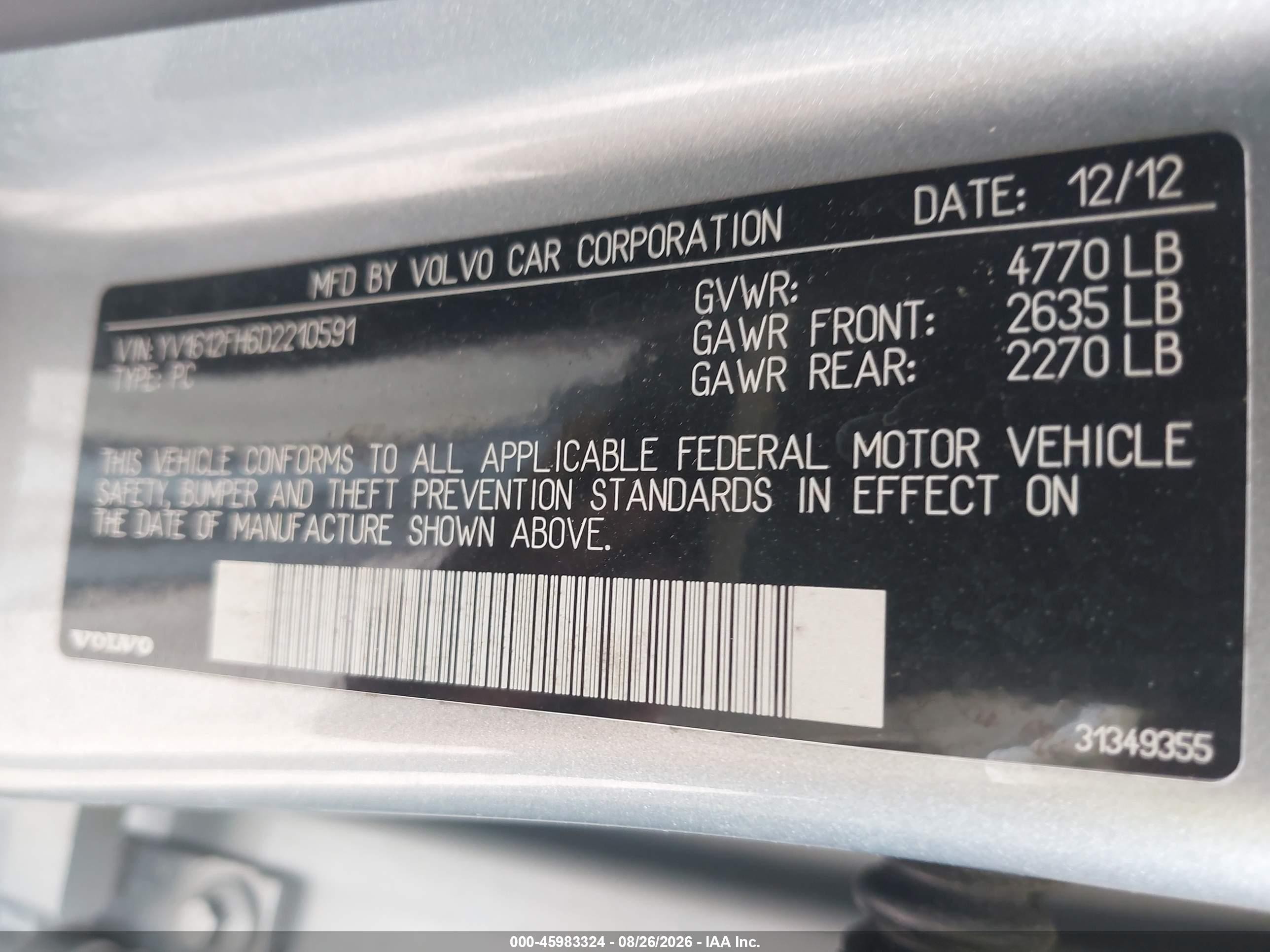 2013 Volvo S60 T5 Silver vin: YV1612FH6D2210591